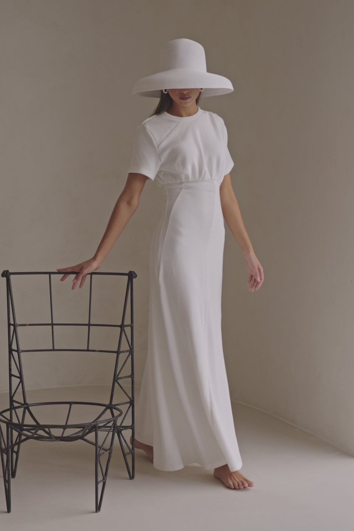 White Ribbed A Line Maxi Gizelle Dress