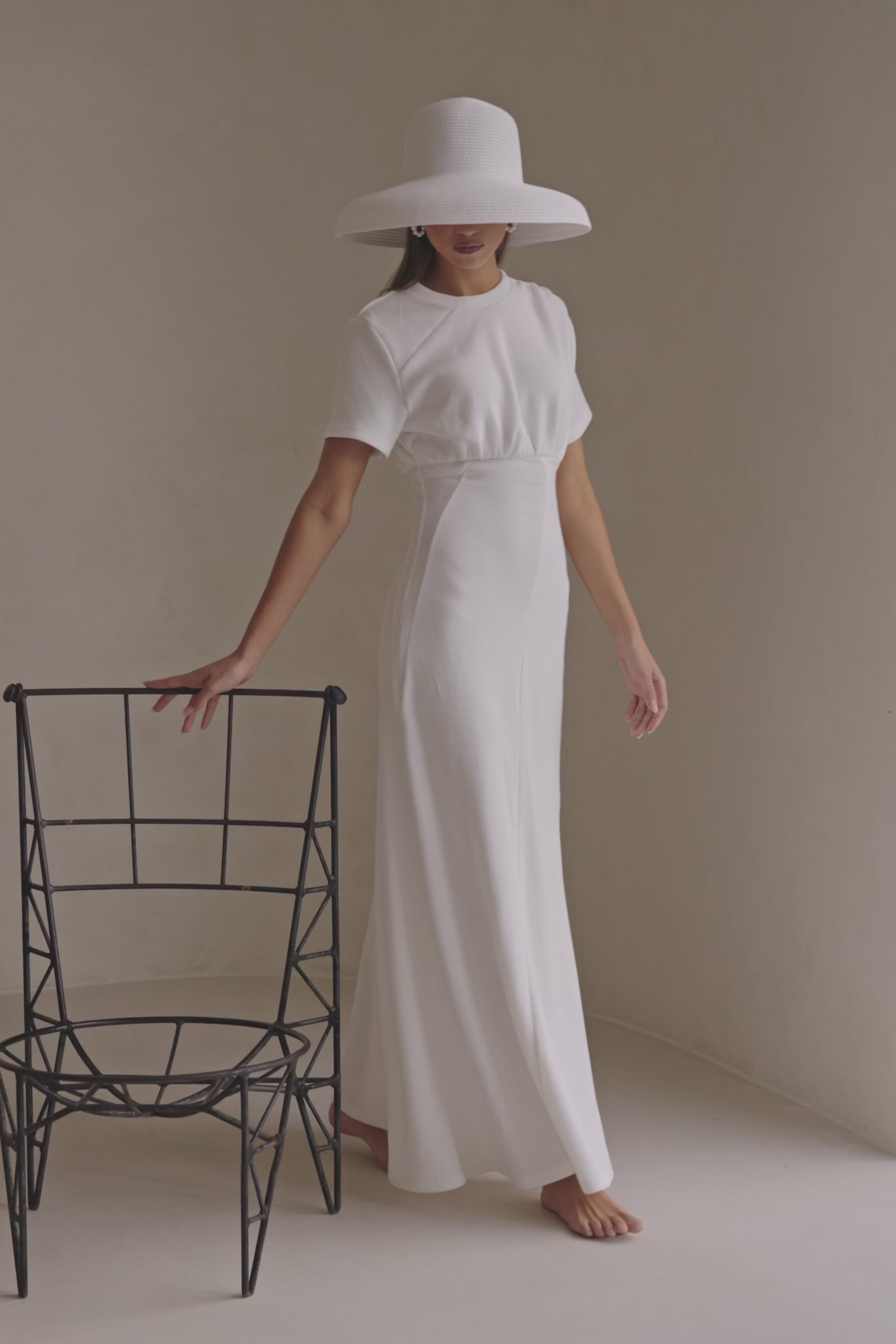White Ribbed A Line Maxi Gizelle Dress