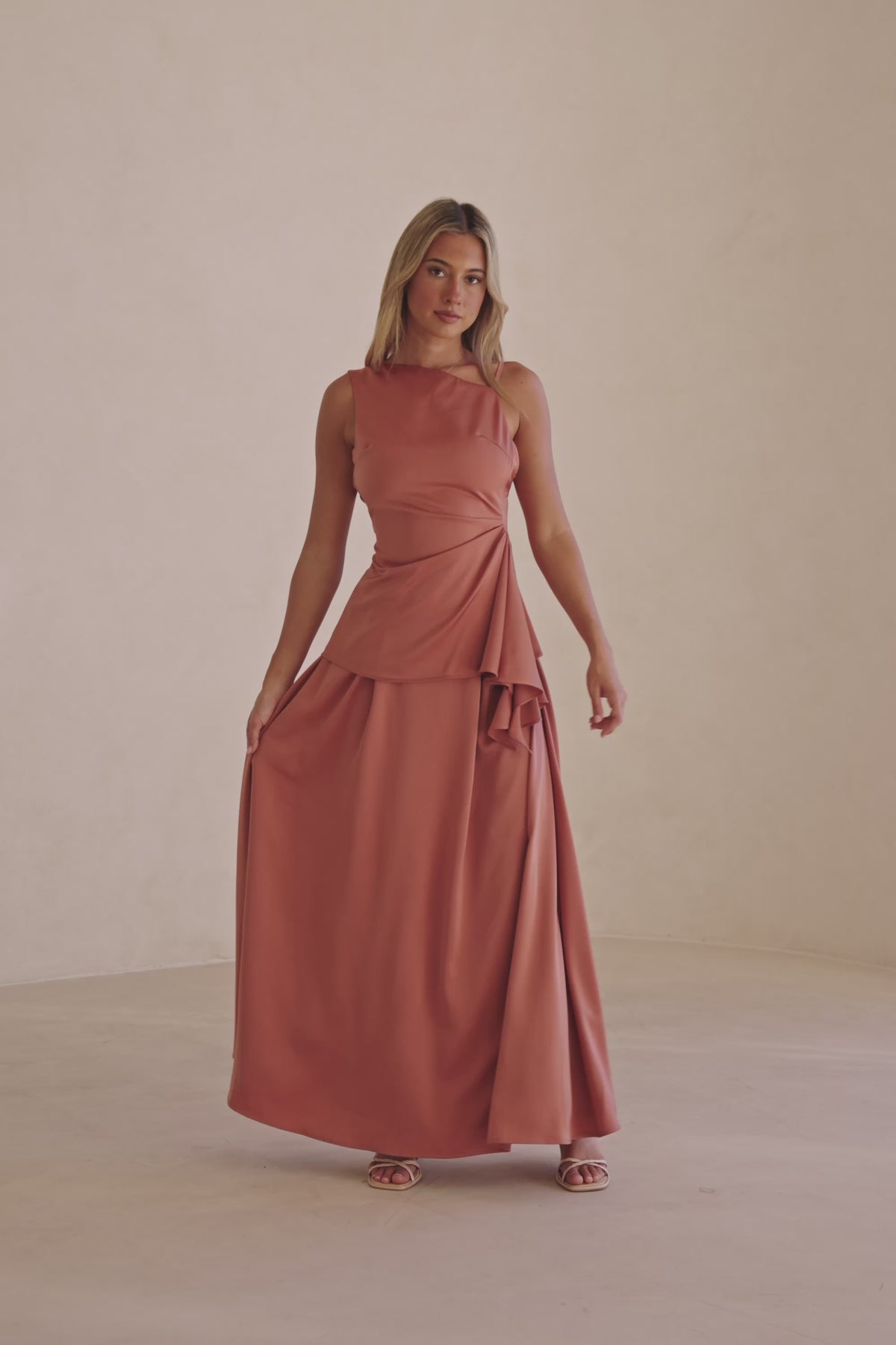Coral Asymmetric Ruched Backless Hailey Top
