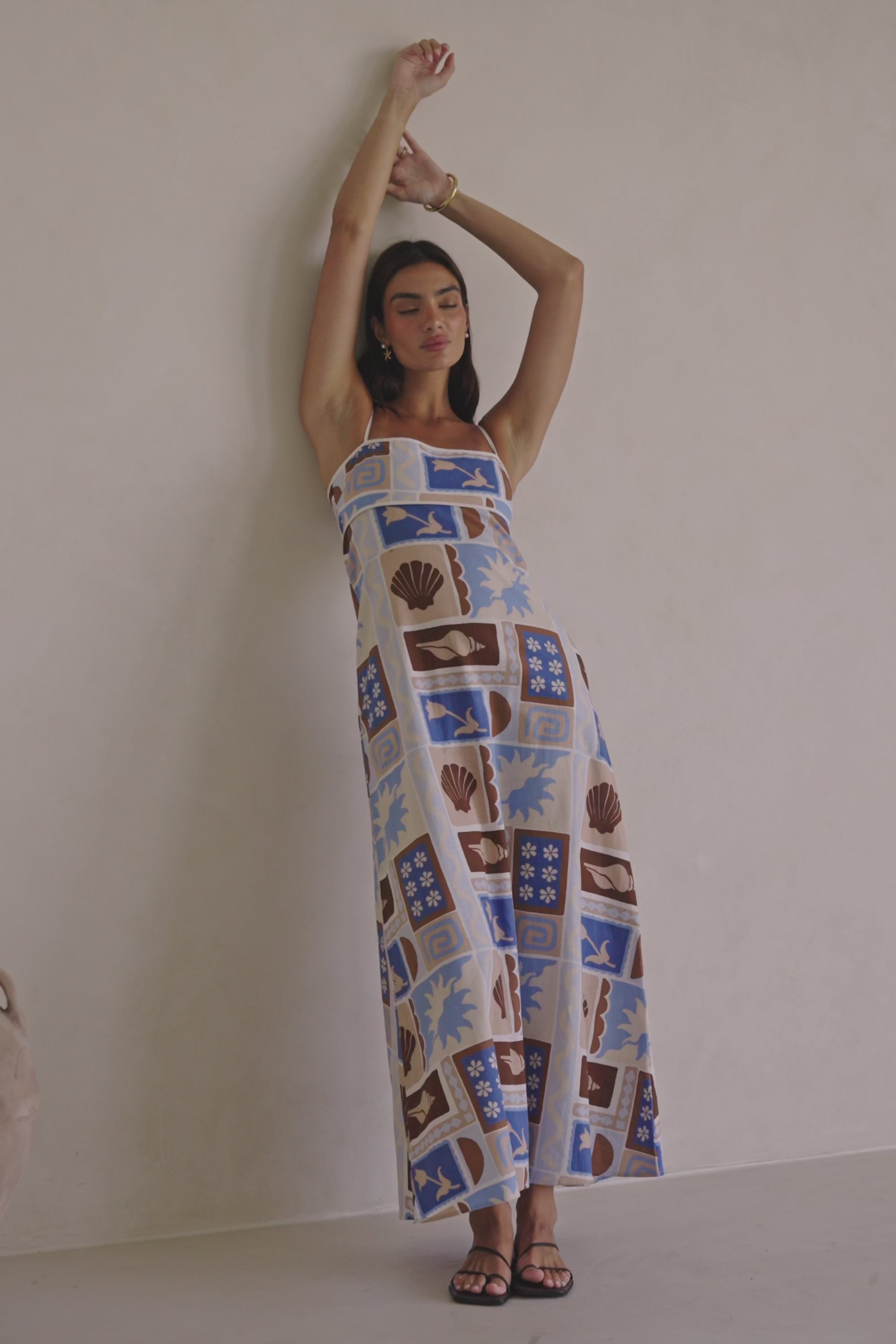 Blue Solis Print Strappy A-Line Maxi Giorgia Dress