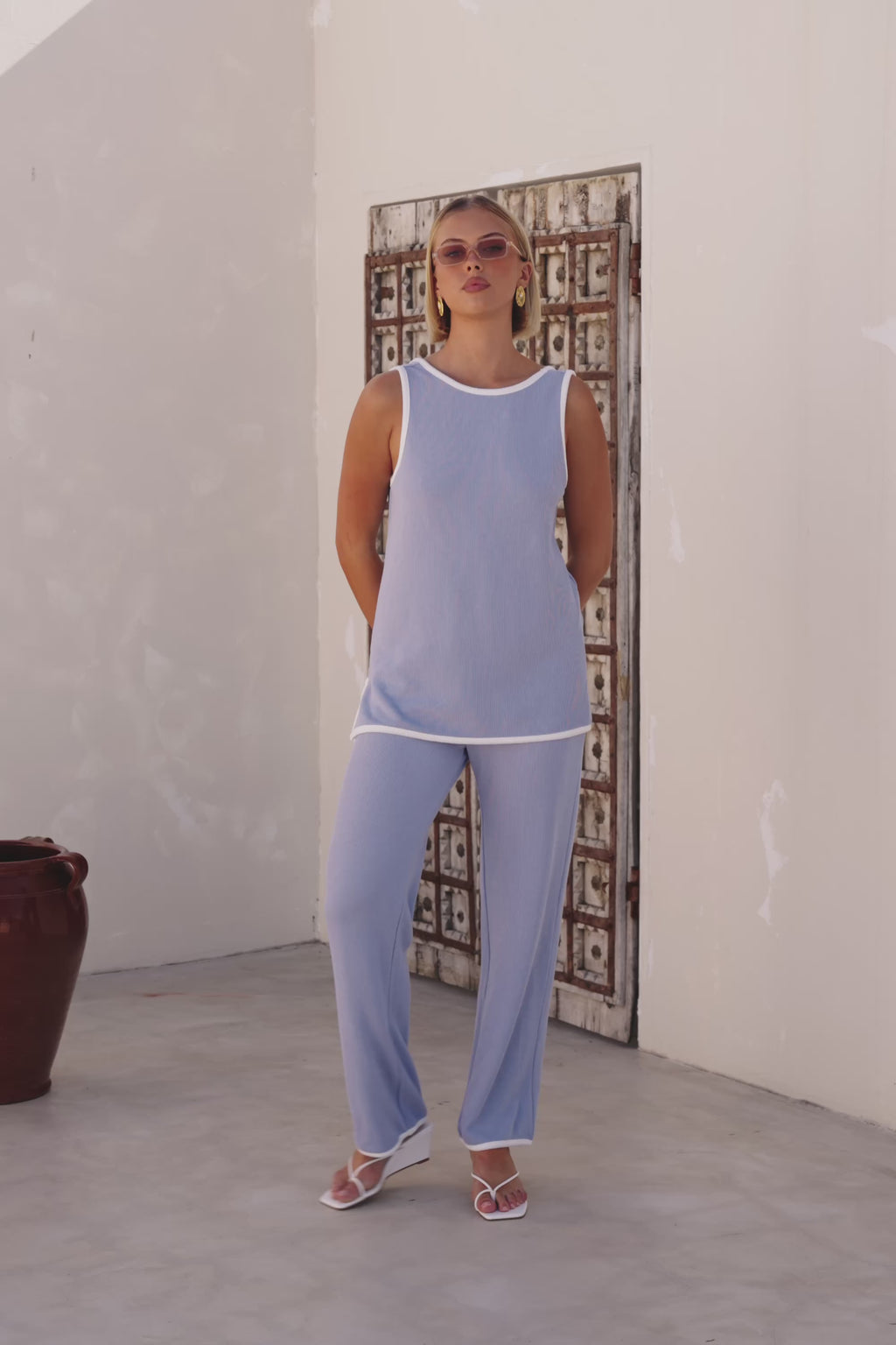 Baby Blue Woven Scoop Back Paxton Jumpsuit