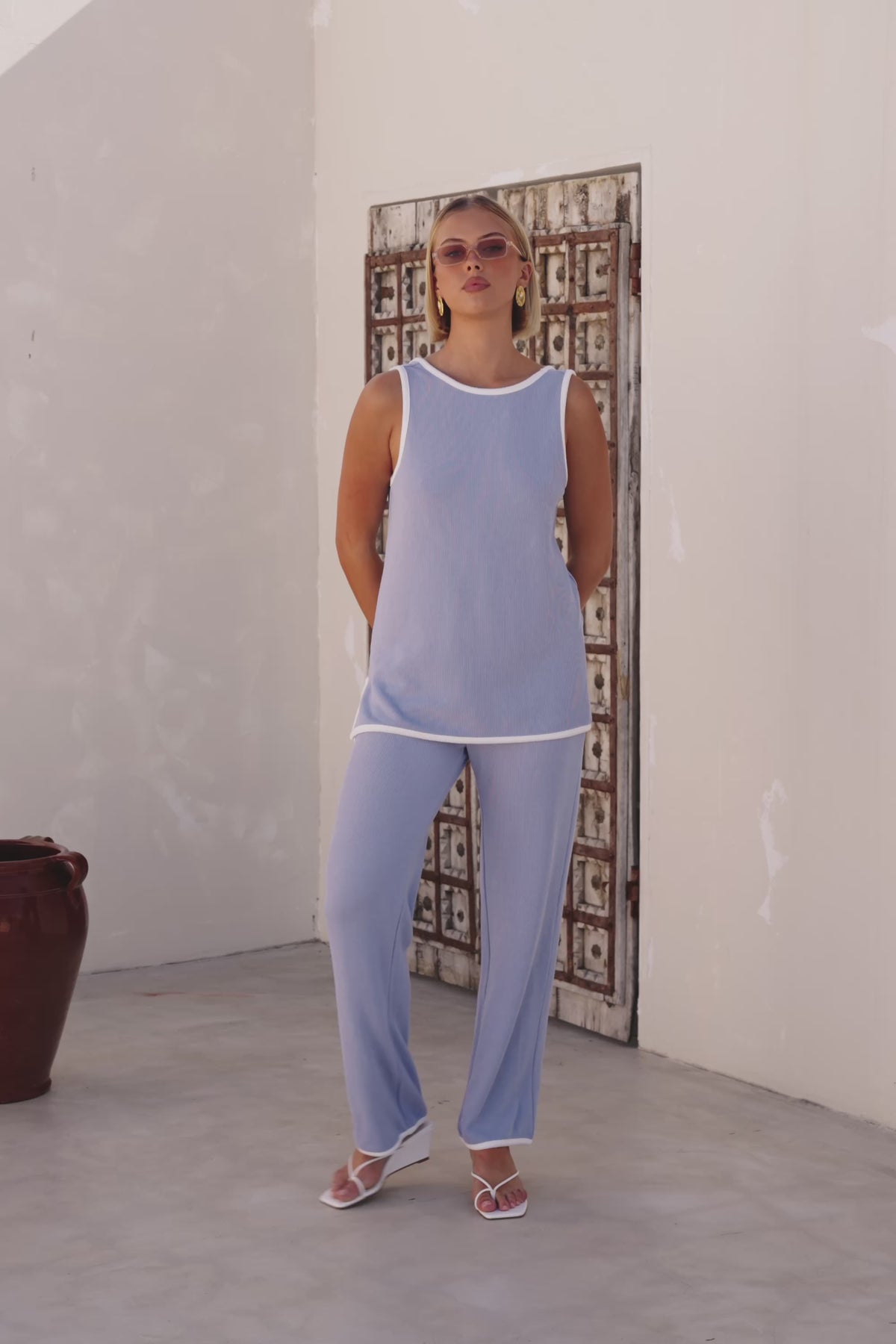 Baby Blue Woven Scoop Back Paxton Jumpsuit