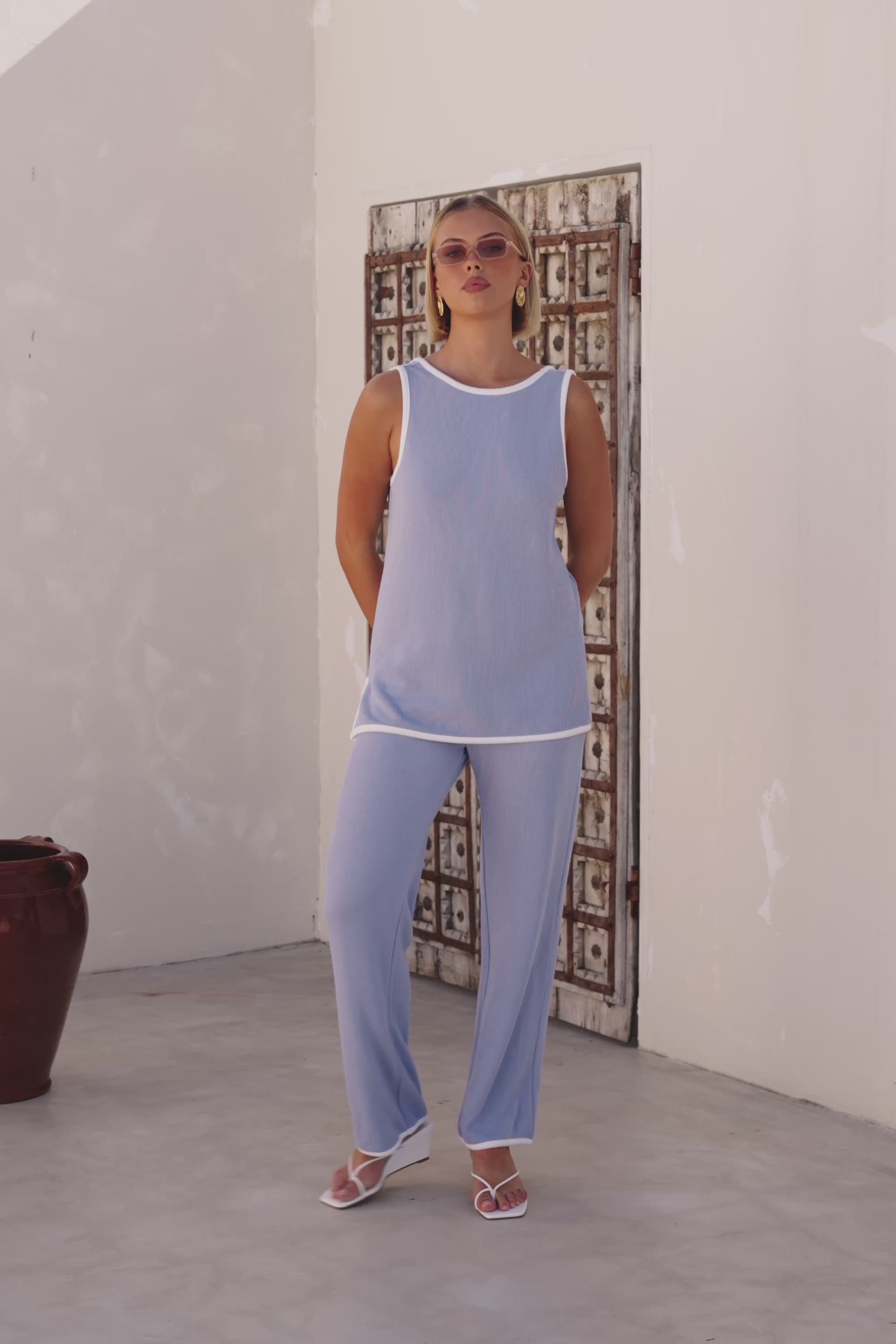 Baby Blue Woven Scoop Back Paxton Jumpsuit