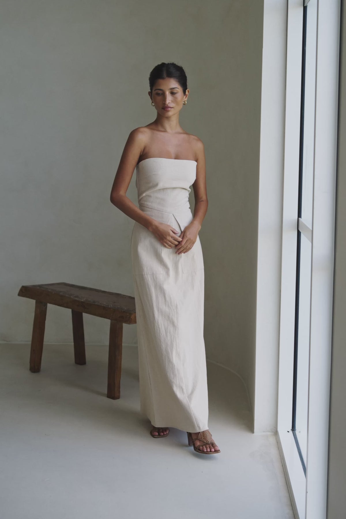 Beige Strapless Maxi Miley Dress