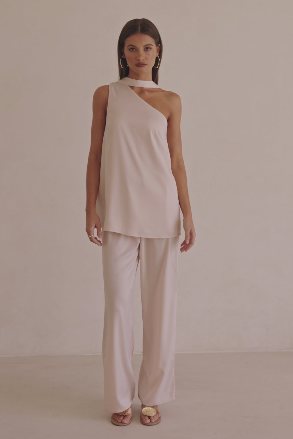 Beige Silky Asymmetric Scarf Koda Top