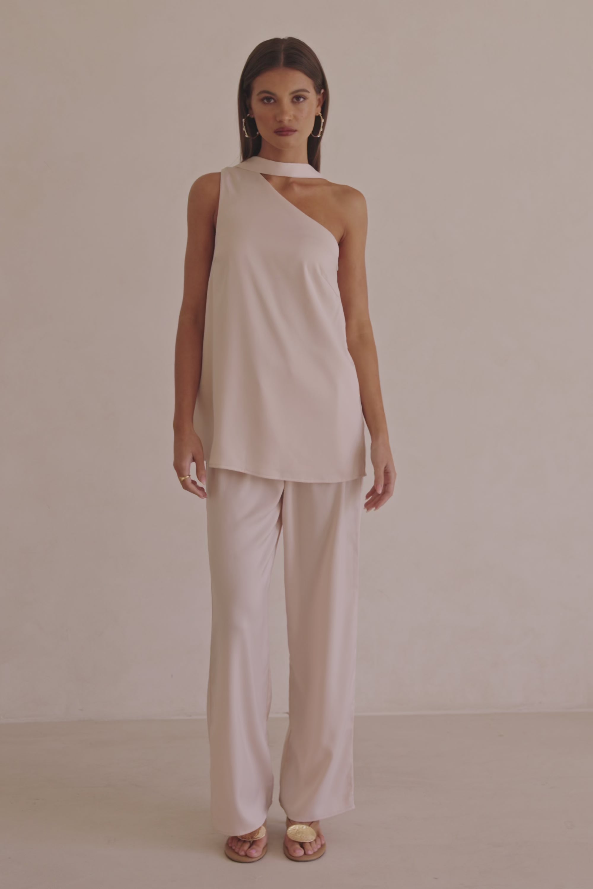 Beige Silky Asymmetric Scarf Koda Top
