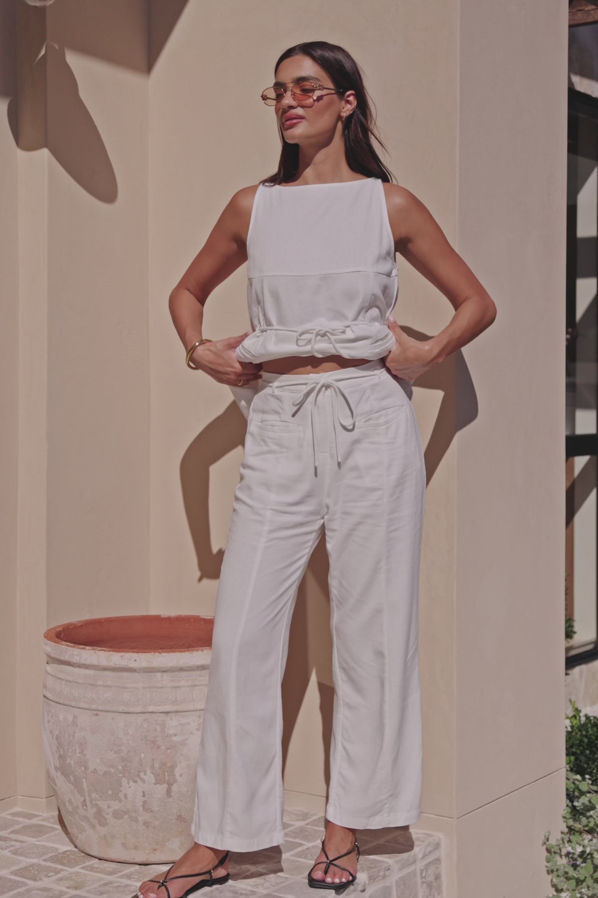 White High Waist Belt Hanoi Pants