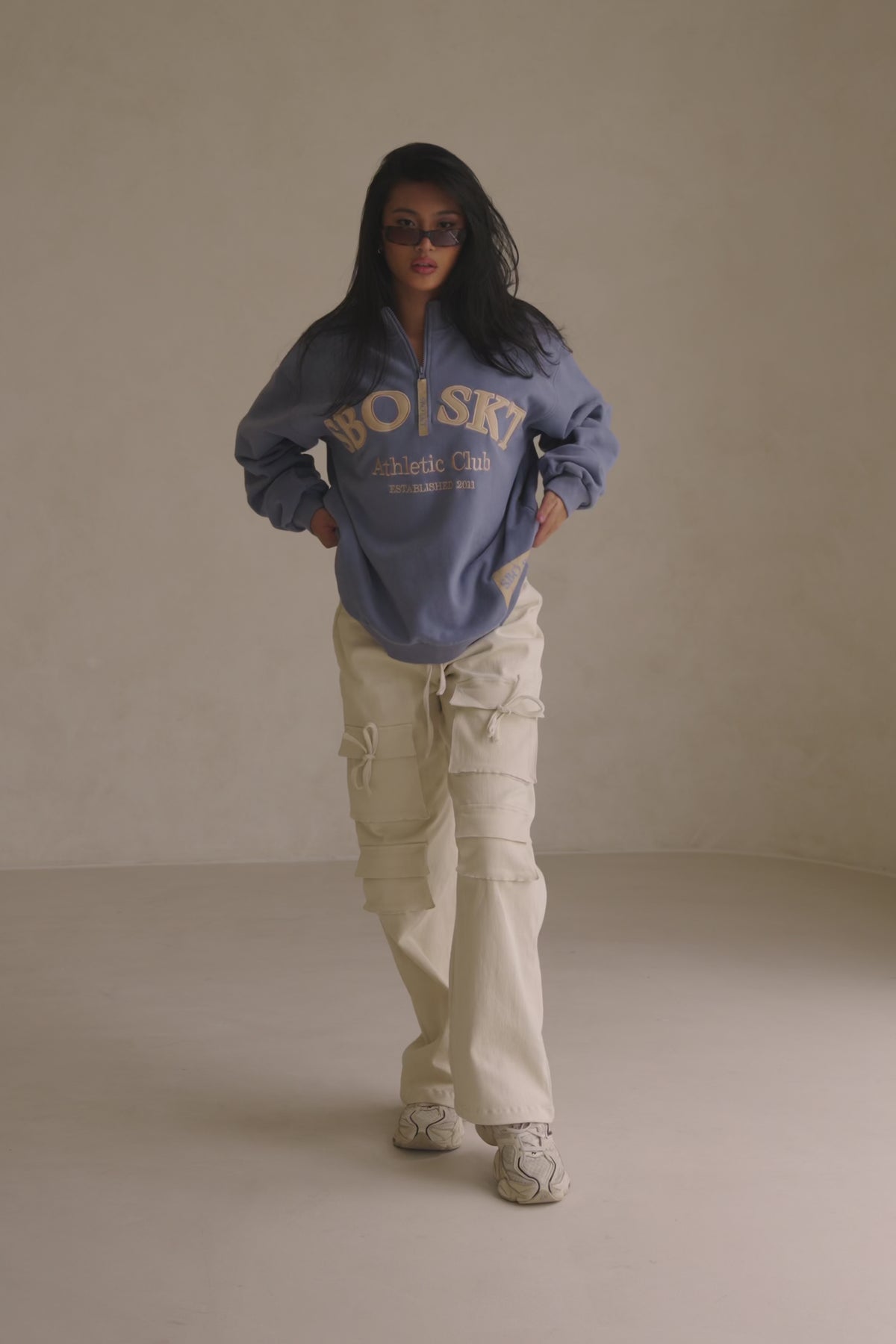 Montpellier Oversized Vintage Sweater - Fleece Blue, Tan
