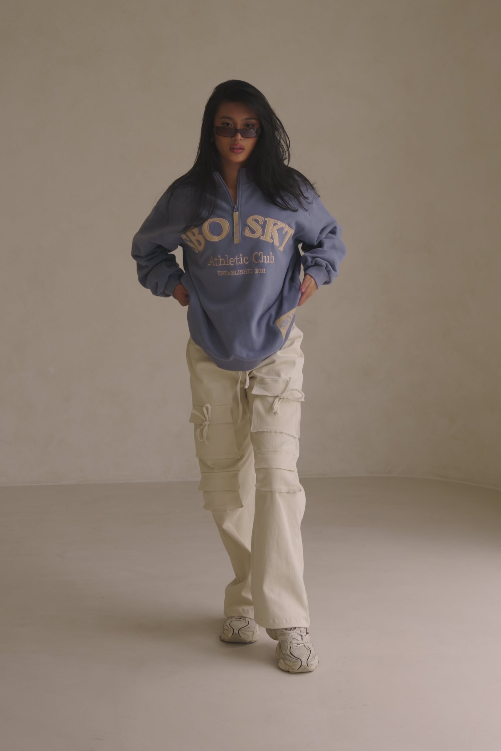 Montpellier Oversized Vintage Sweater - Fleece Blue, Tan