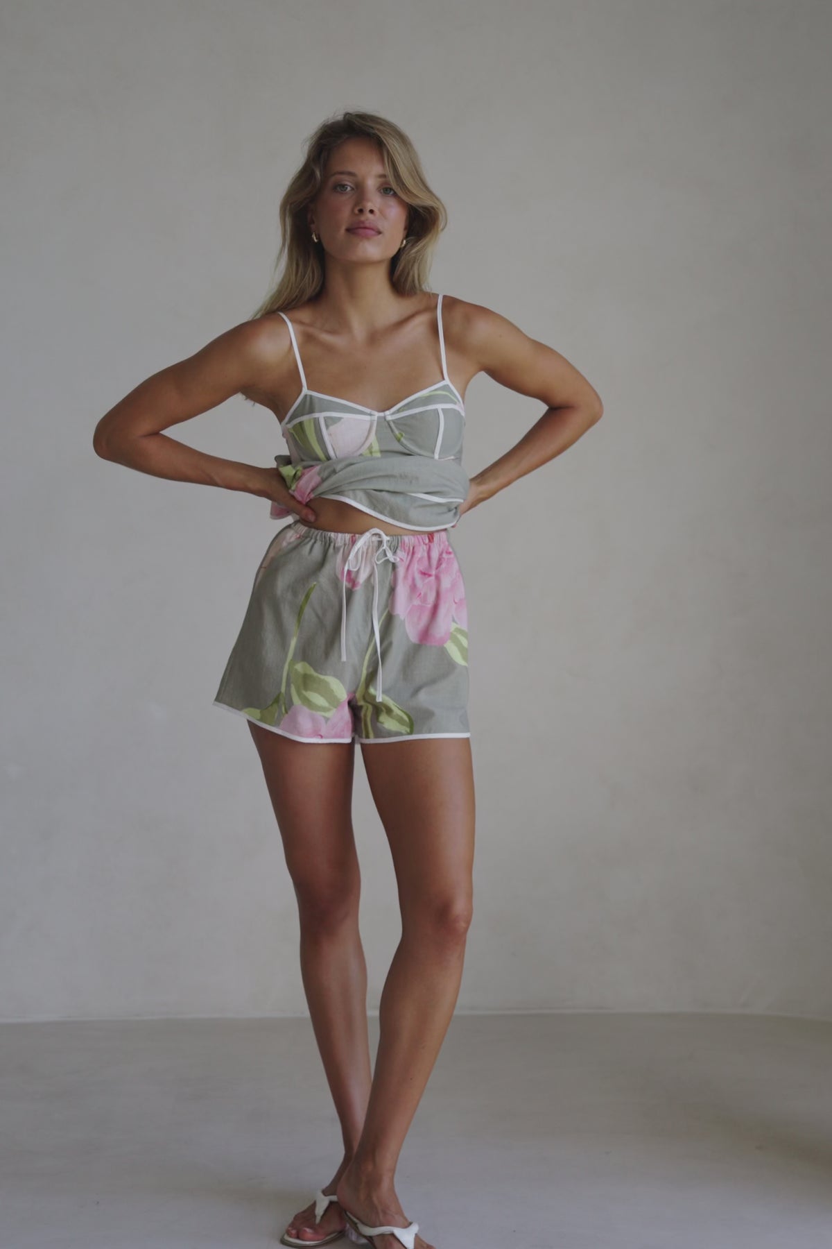 Fiori Green Floral Print Drawstring Meadow Shorts
