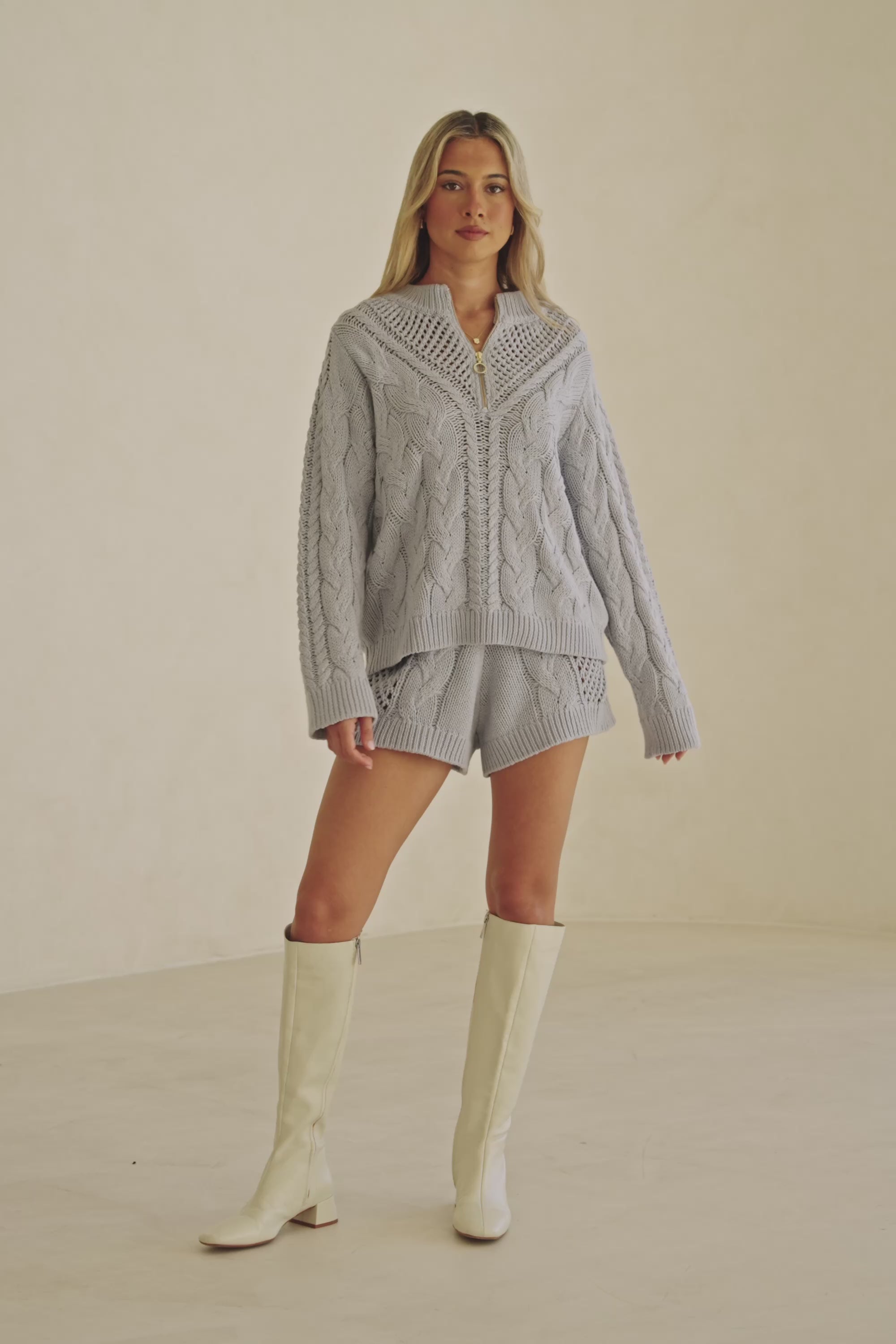Baby Blue Knit Zip Diara Sweater