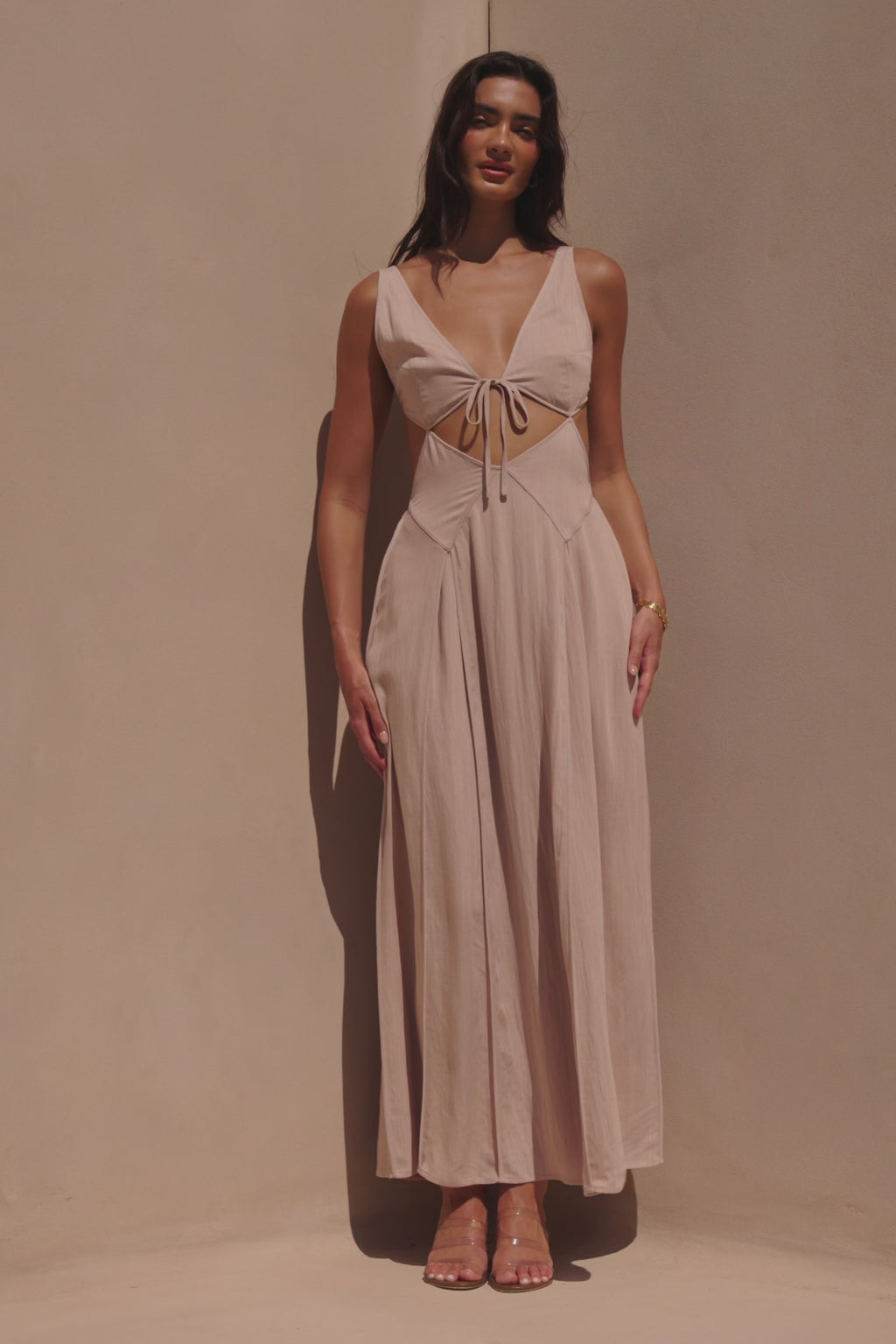 lliska Backless Cutout Maxi Dress - Stone