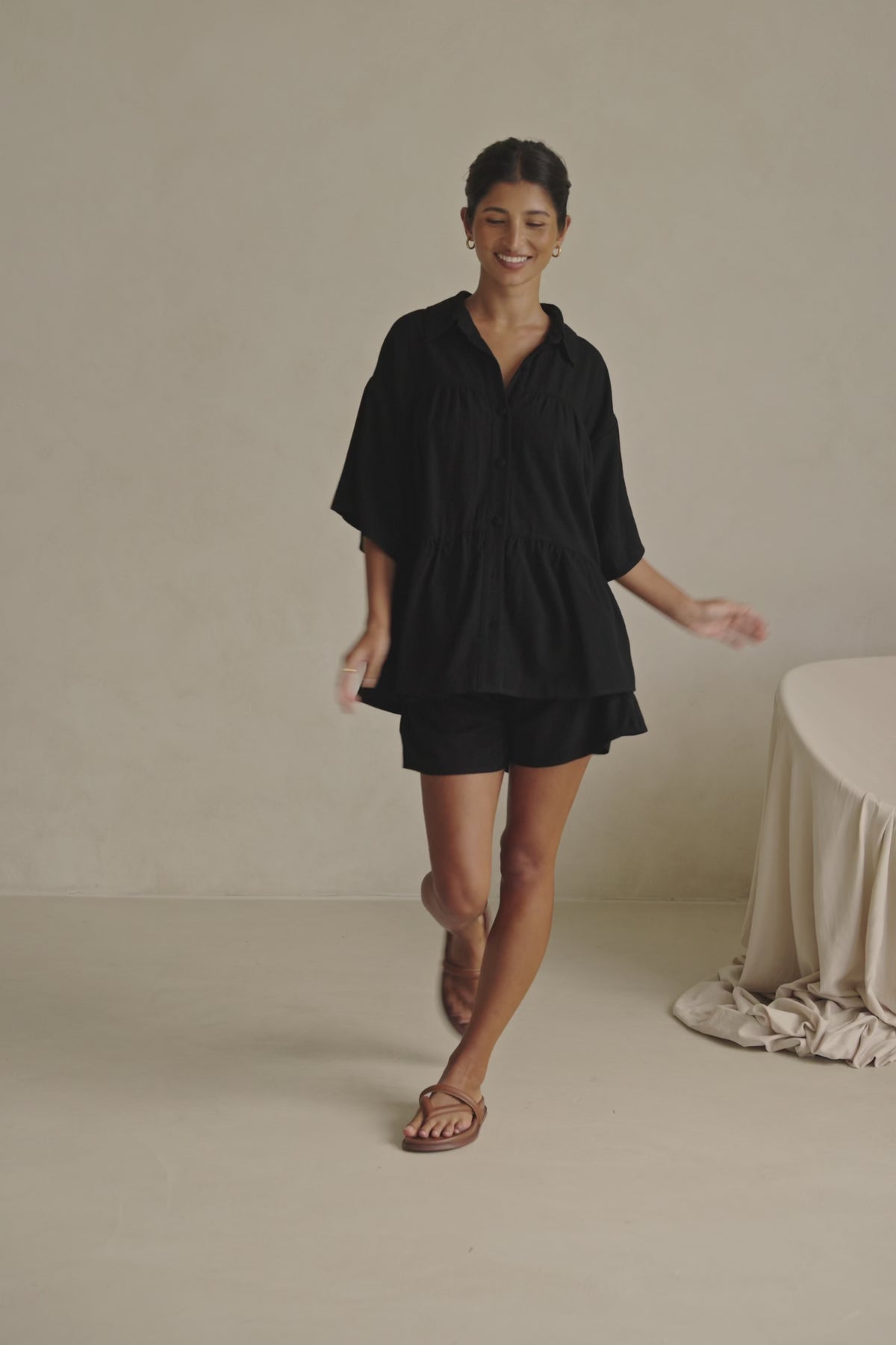Black High Waist Gathered Flounce Panel Luna Shorts