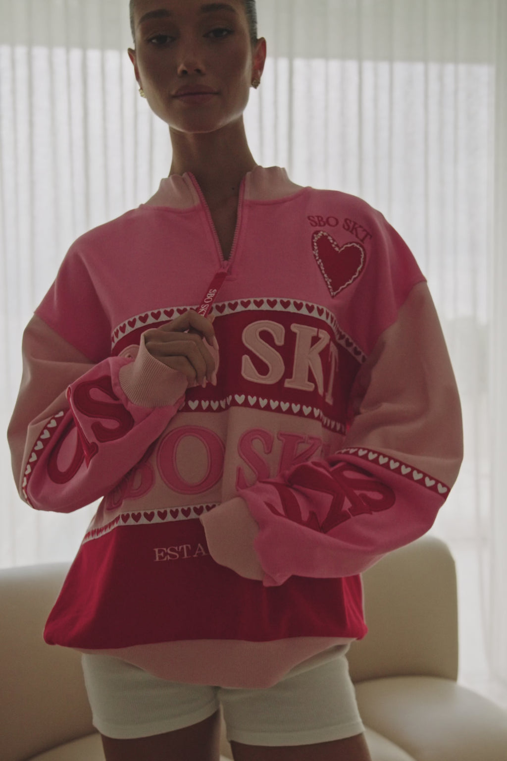 Pink Terry Oversized Vintage 1/4 Zipper Lovina Sweater