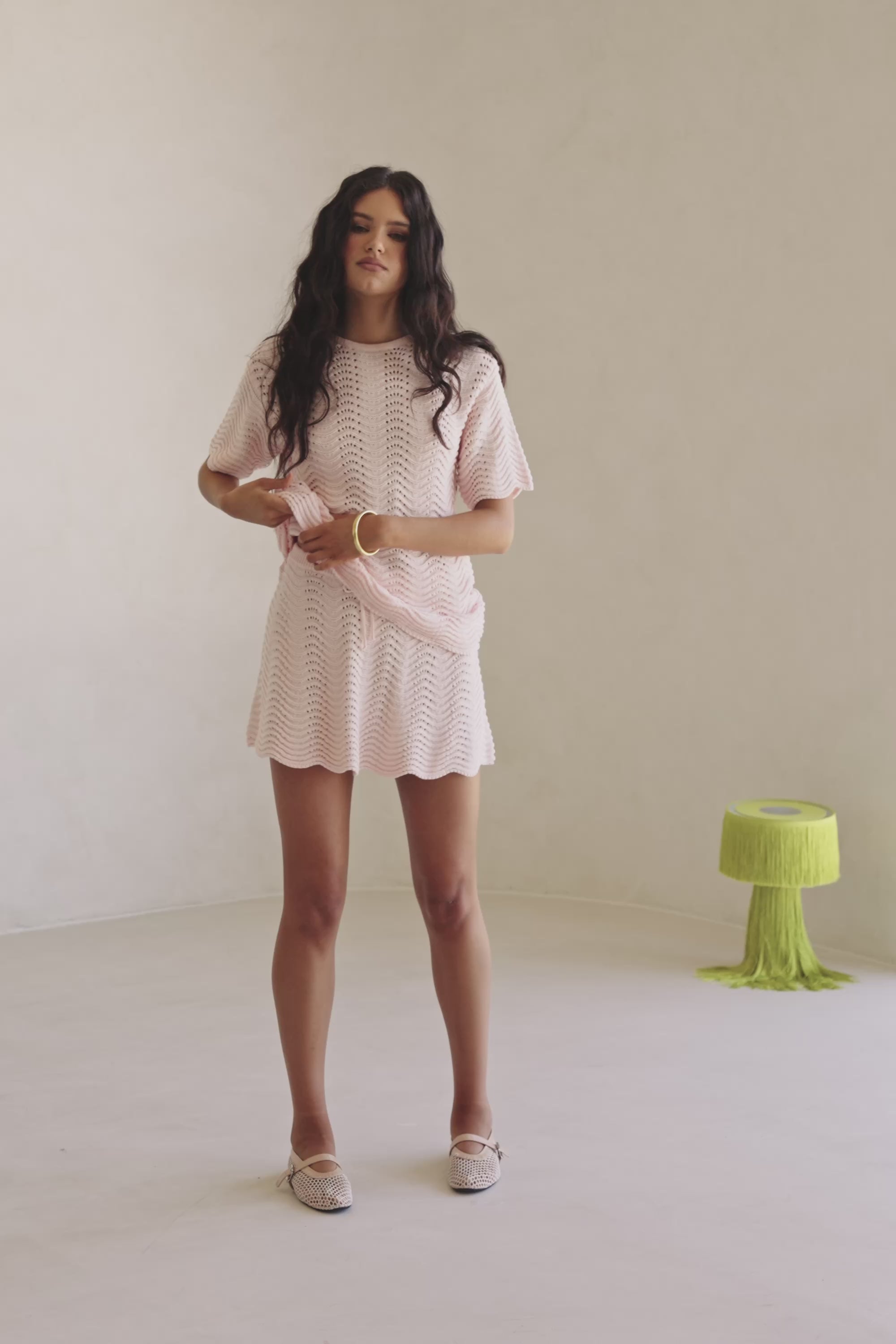 Blush Pink Wave Knit Drawstring Mini Leah Skirt