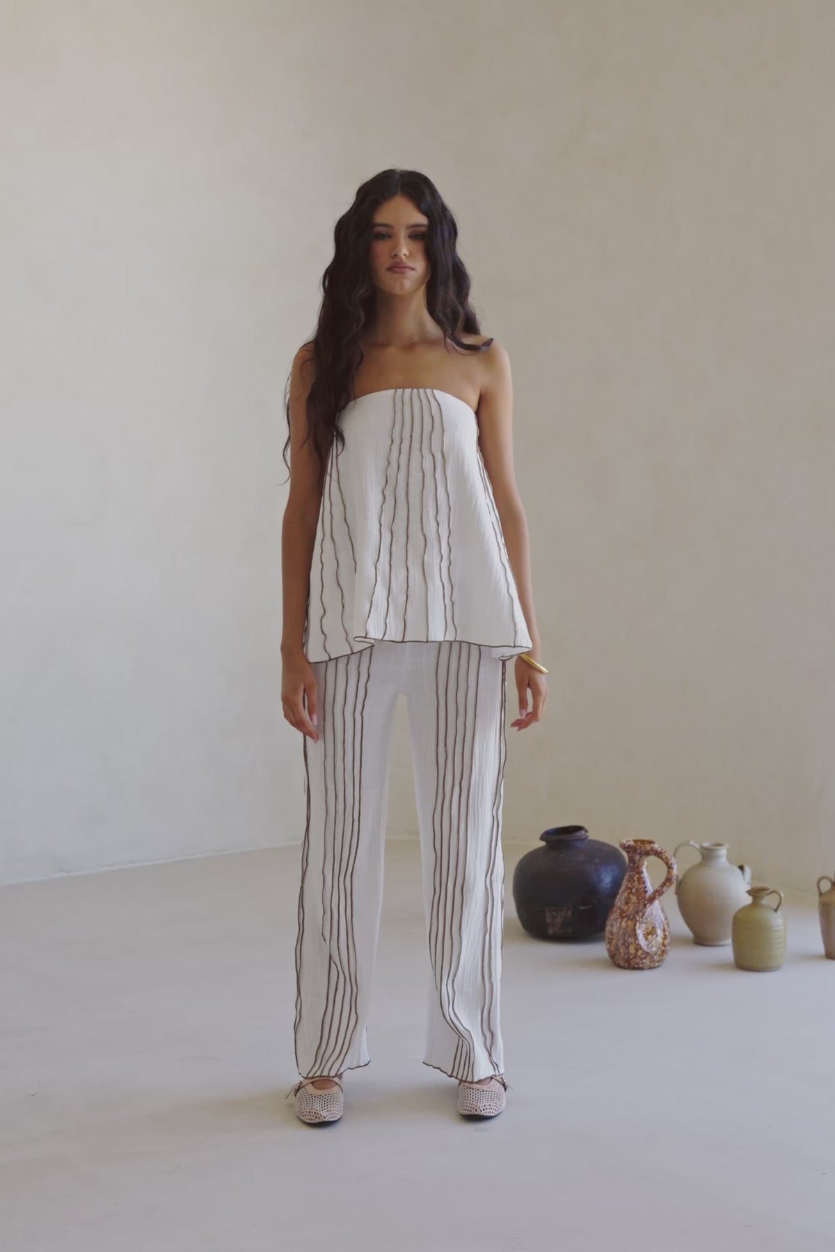 White Elastic Drawstring Frill Emilia Pants