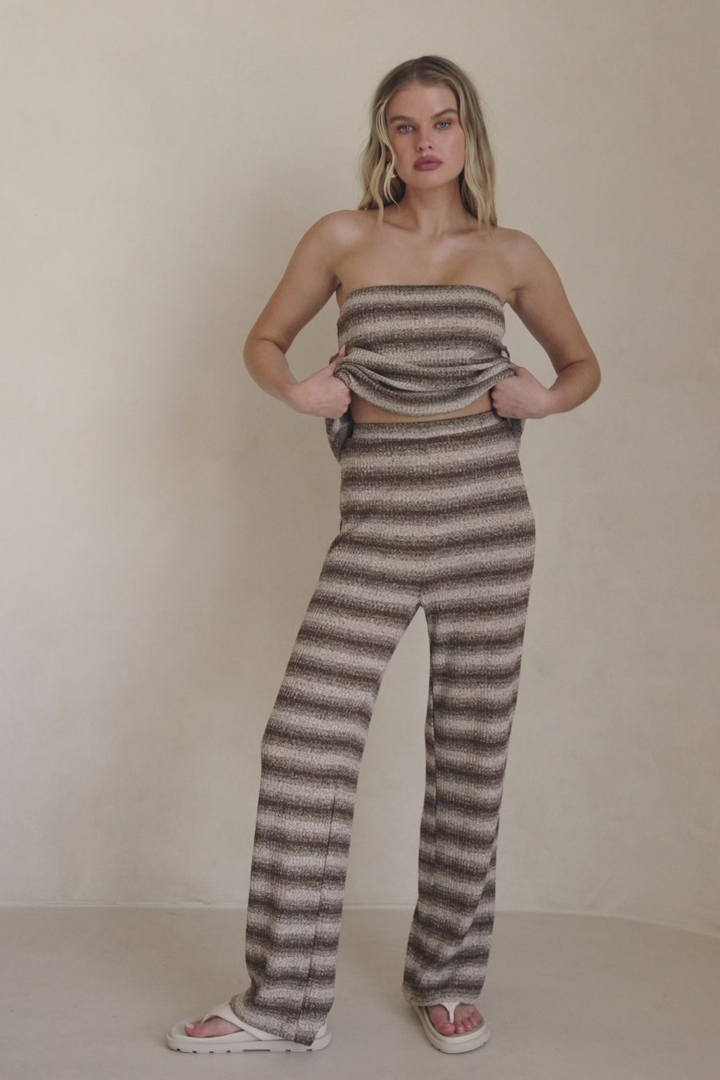 Brown and White Stripe Cosmo Pants