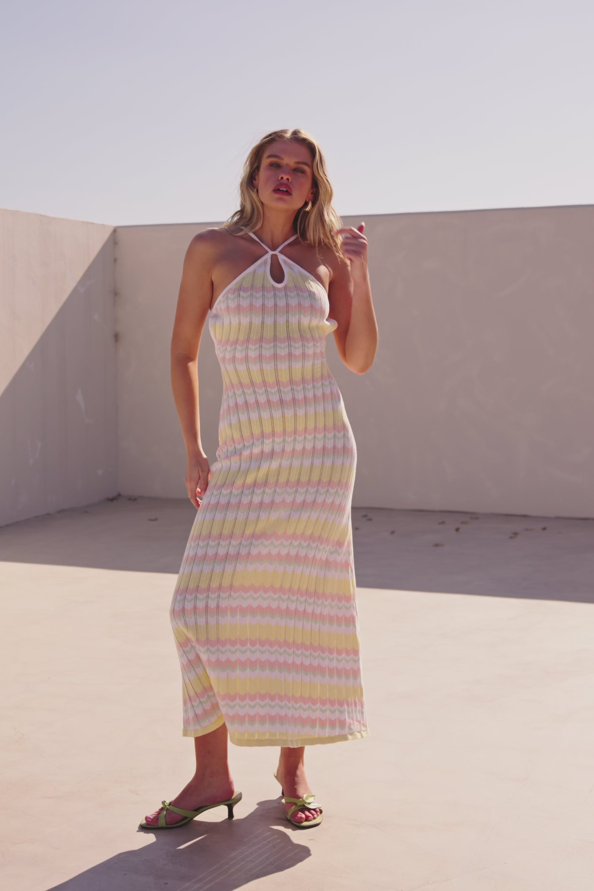 Yellow Stripe Halter Maxi Bexley Dress