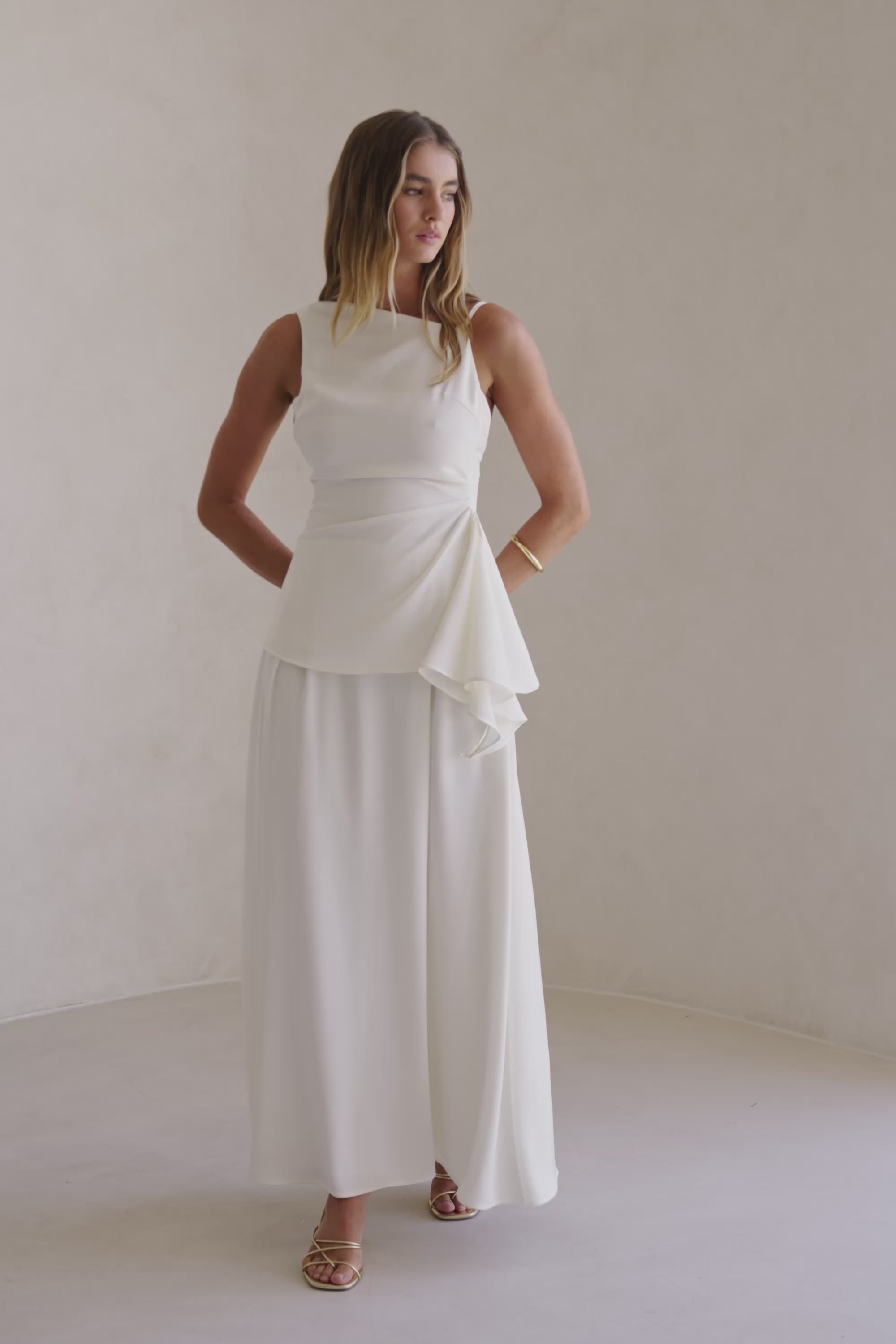 White Asymmetric Ruched Backless Hailey Top