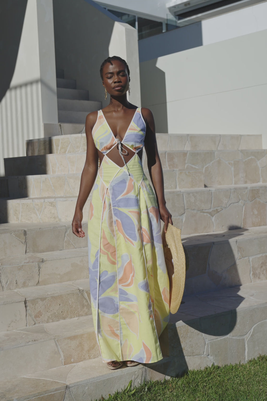 Eliska Cutout Maxi Dress  - Elia Purple Yellow Orange