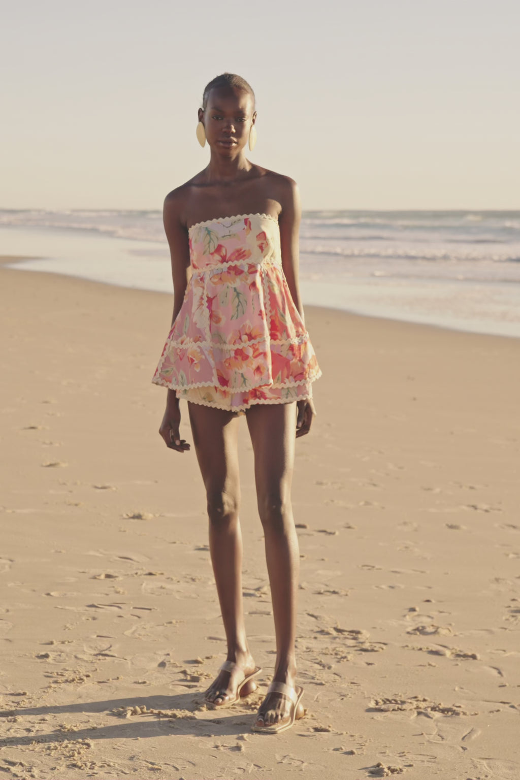 Pink Desert Rose Print Strapless Hera Playsuit