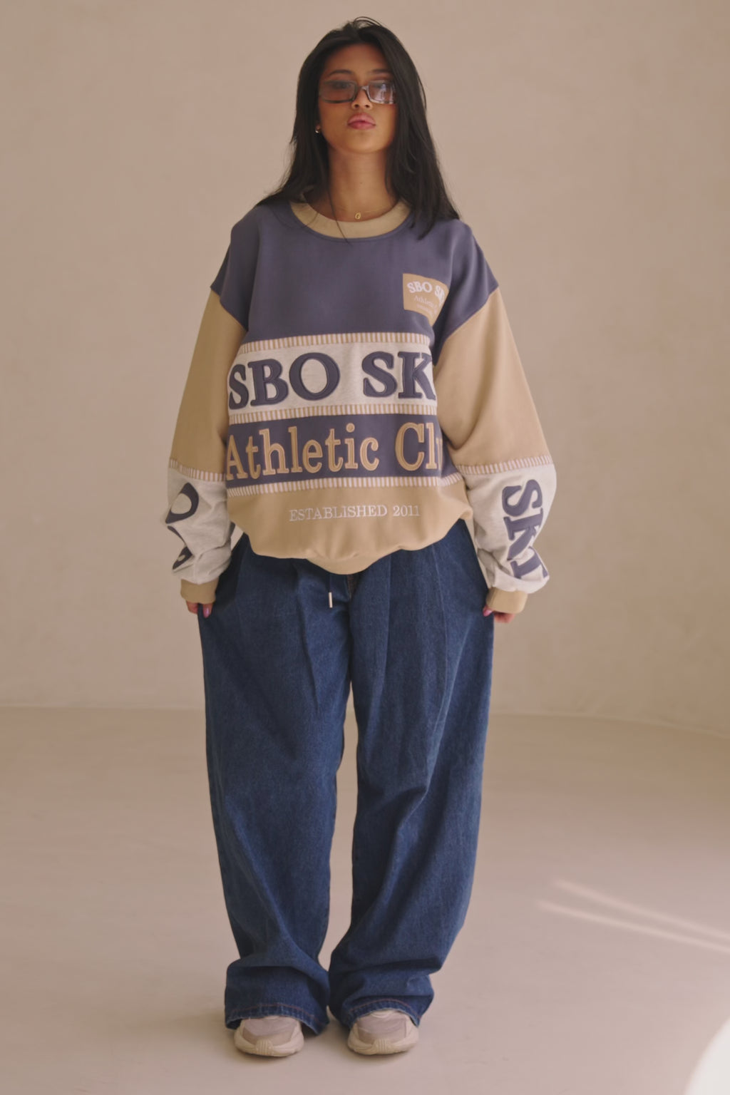 Vienna Sweater - Terry Blue, White, Tan, Grey