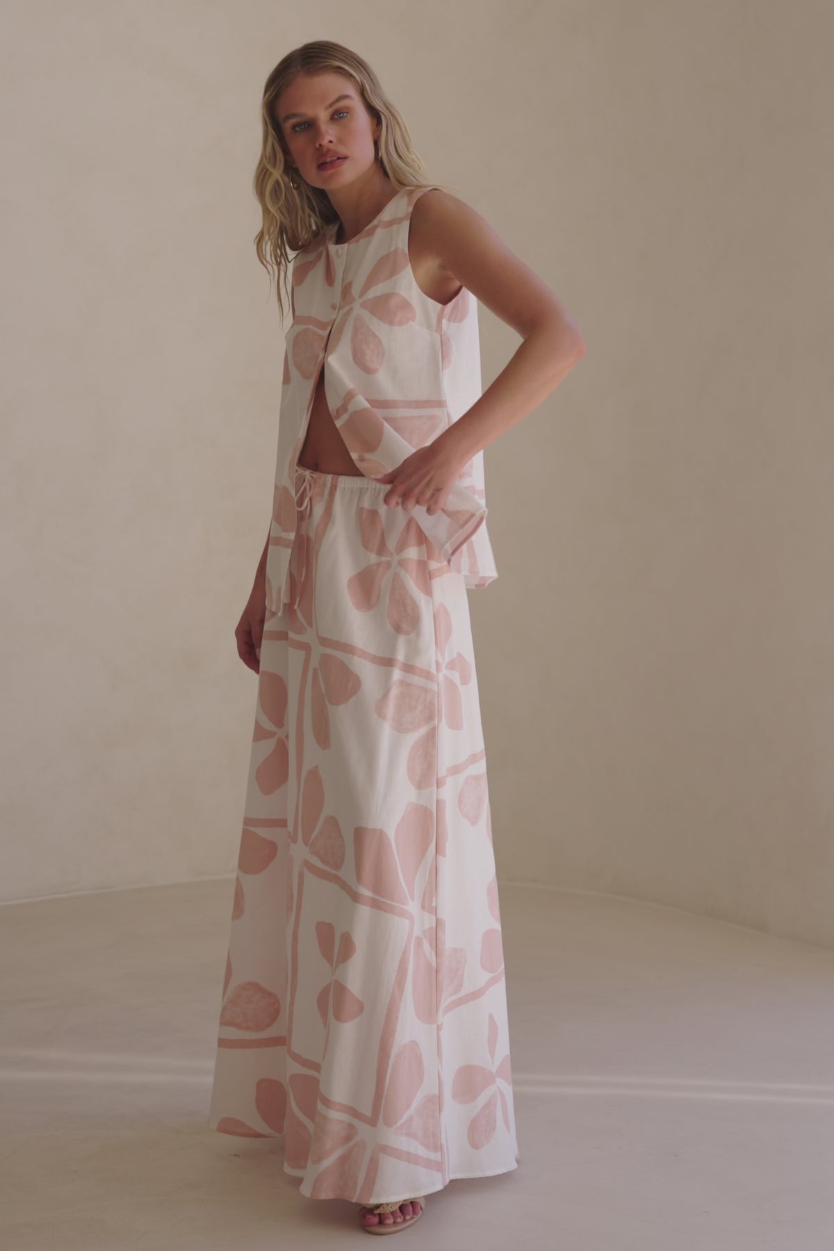Pink Petal Patch Print Maxi Riko Skirt