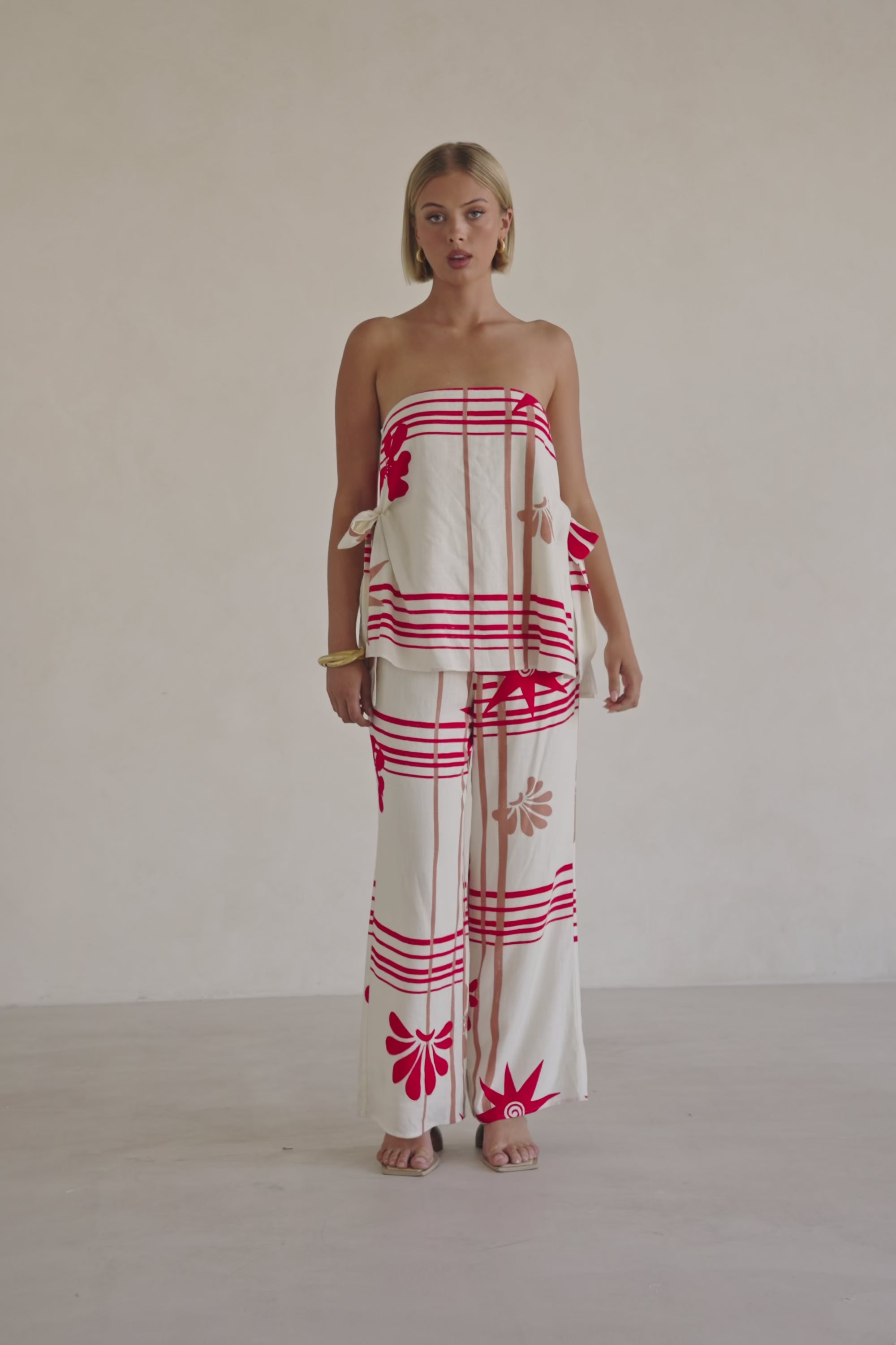 Cream Moana Red Print Strapless Aspyn Top