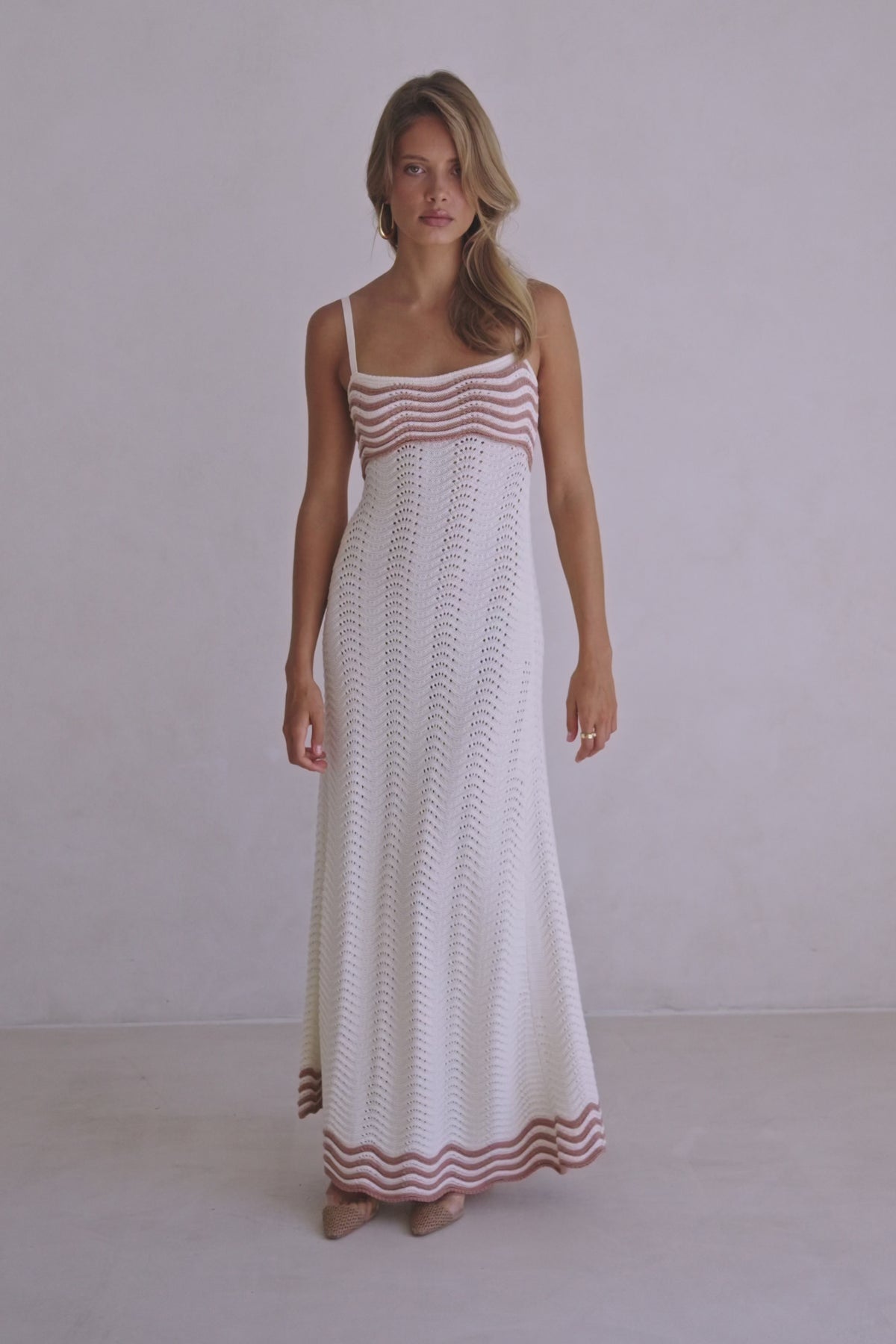 Cream Wavy Cotton Knit Maxi Cielo Dress