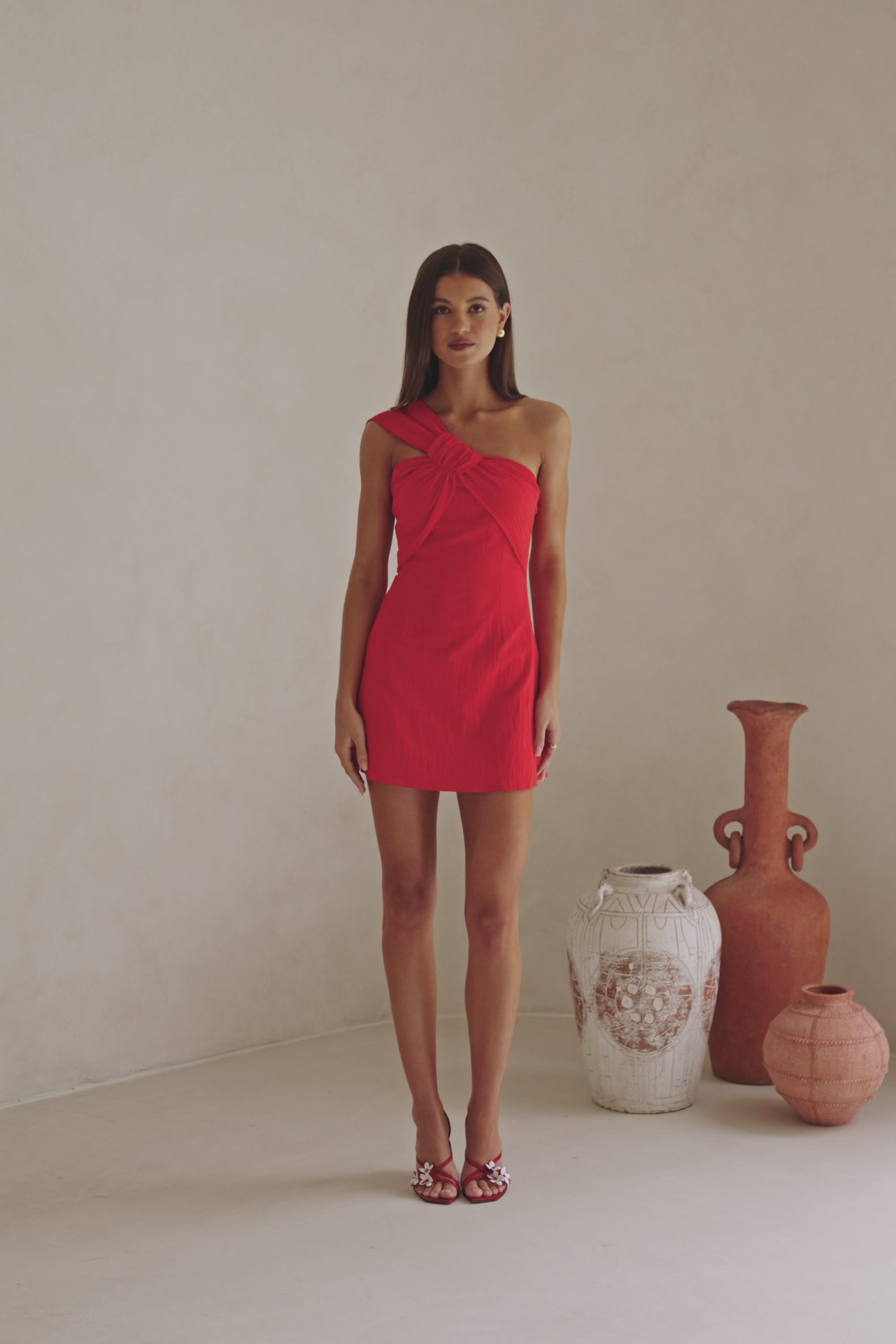 Red One Shoulder Mini Dimmi Dress