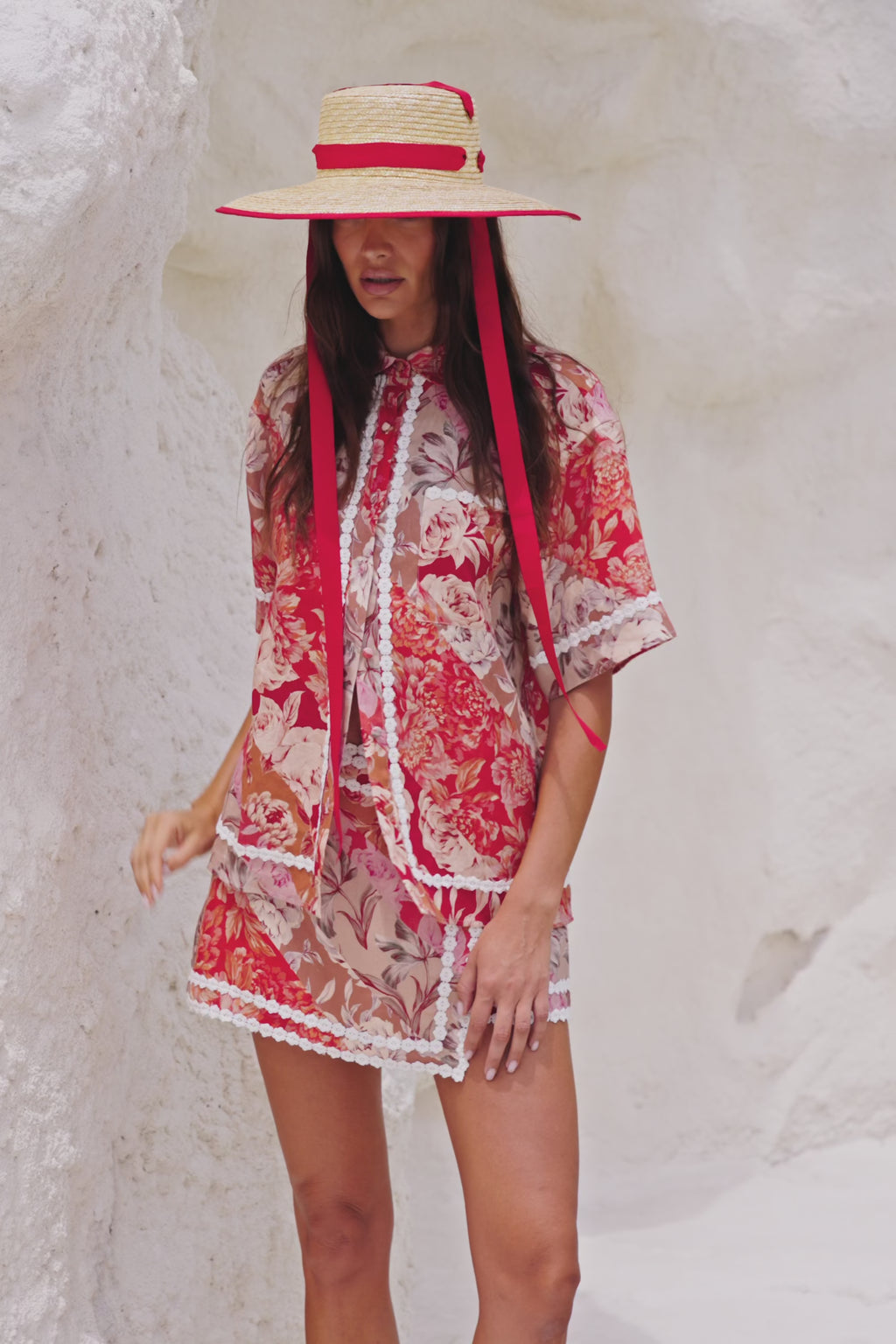 Red Floral Solafleur Print Button Up La Dolce Vita Shirt