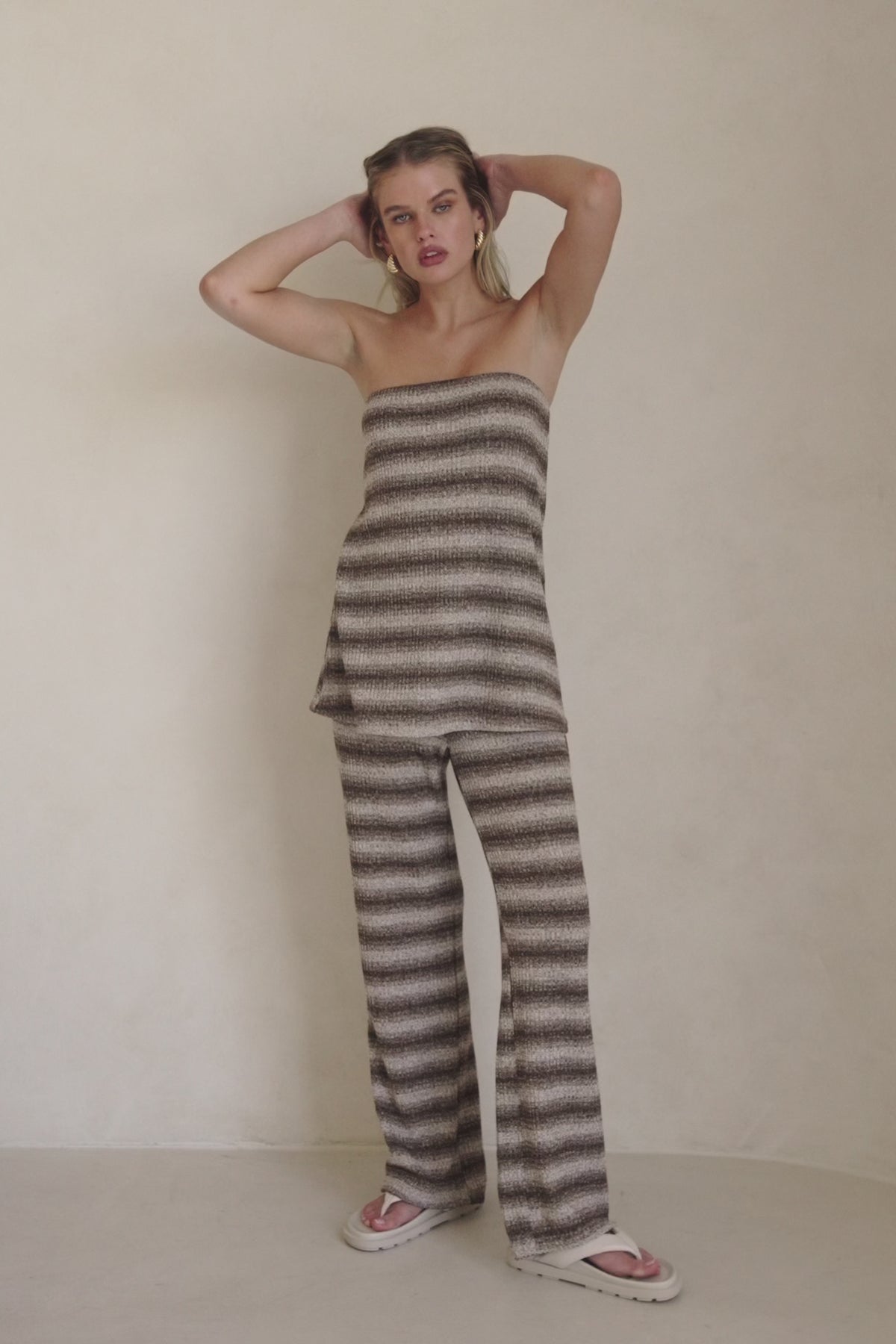 Brown and White Stripe Strapless Cosmo Top