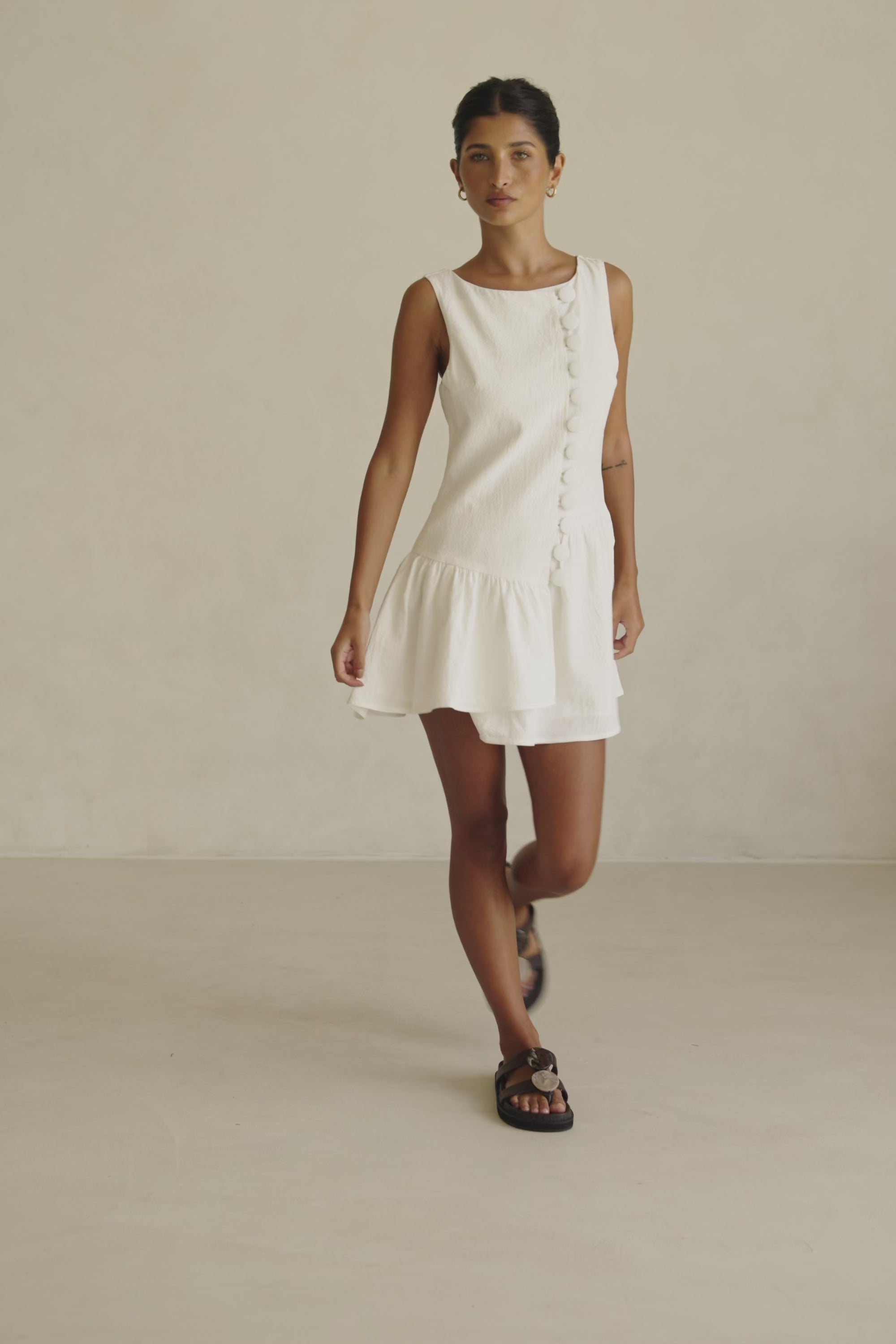 White Button-Up Mini Alfresco Dress