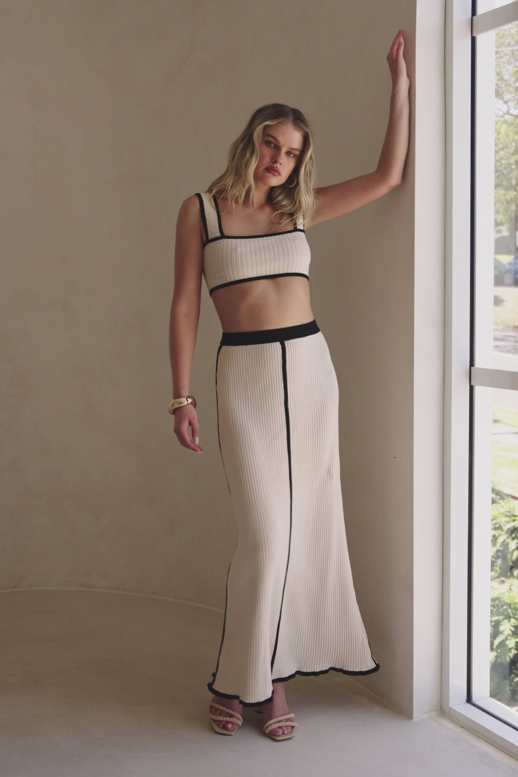 Beige Ribbed High Waist Maxi Leilani Skirt