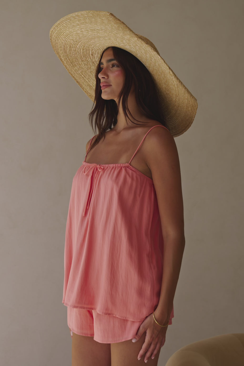 Peach Elastic Drawstring Jetta Shorts
