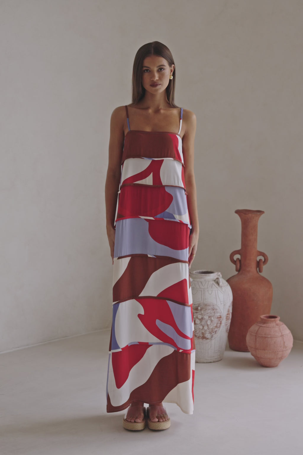 Valley Red Print Strappy Tiered Maxi Aitana Dress