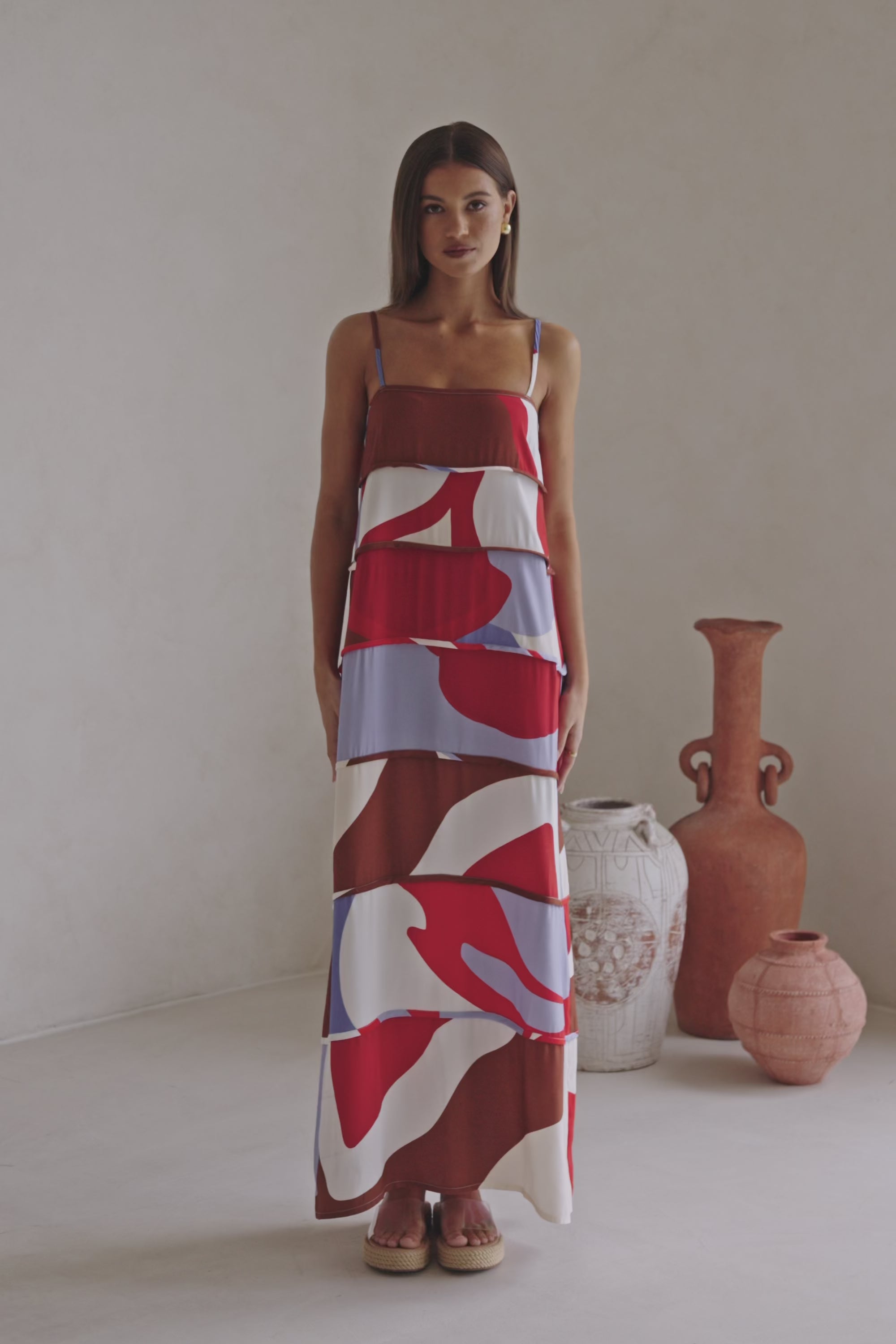 Valley Red Print Strappy Tiered Maxi Aitana Dress