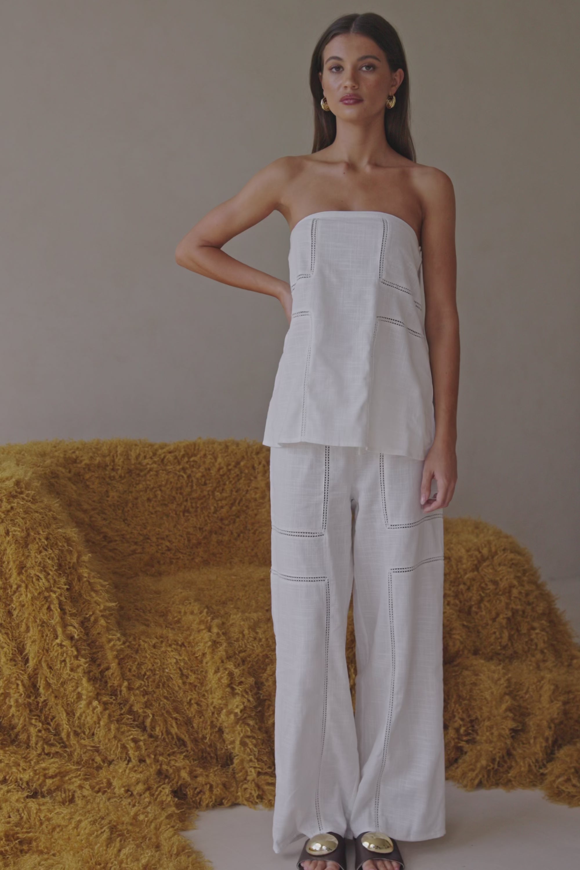 White Cheesecloth Strapless Flouncy Carissa Top