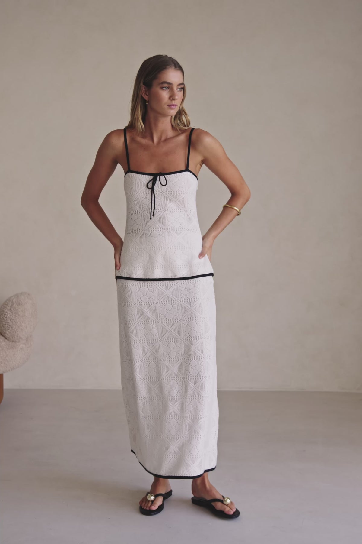 White Crochet Adjustable Strap Aluna Top