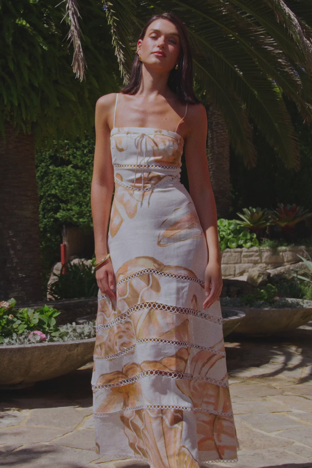 Brown La Spiaggia Print Lace Strappy Maxi Daje Dress