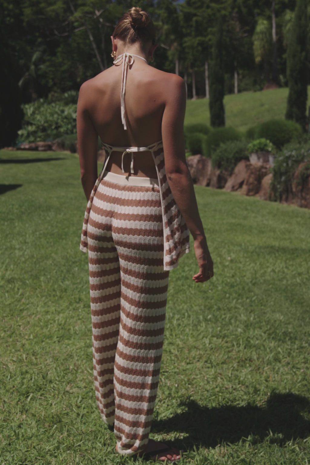 Brown and Cream Wavy Knit Eros Pants