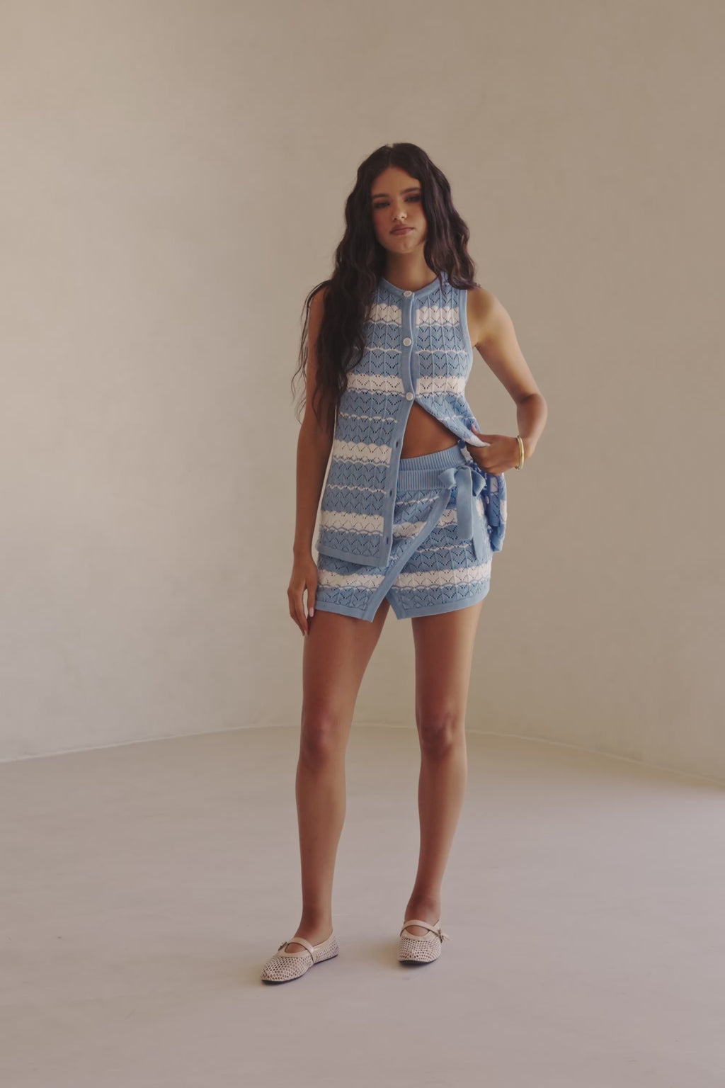 Blue and White Stripe Wrap Mini Maylin Skirt