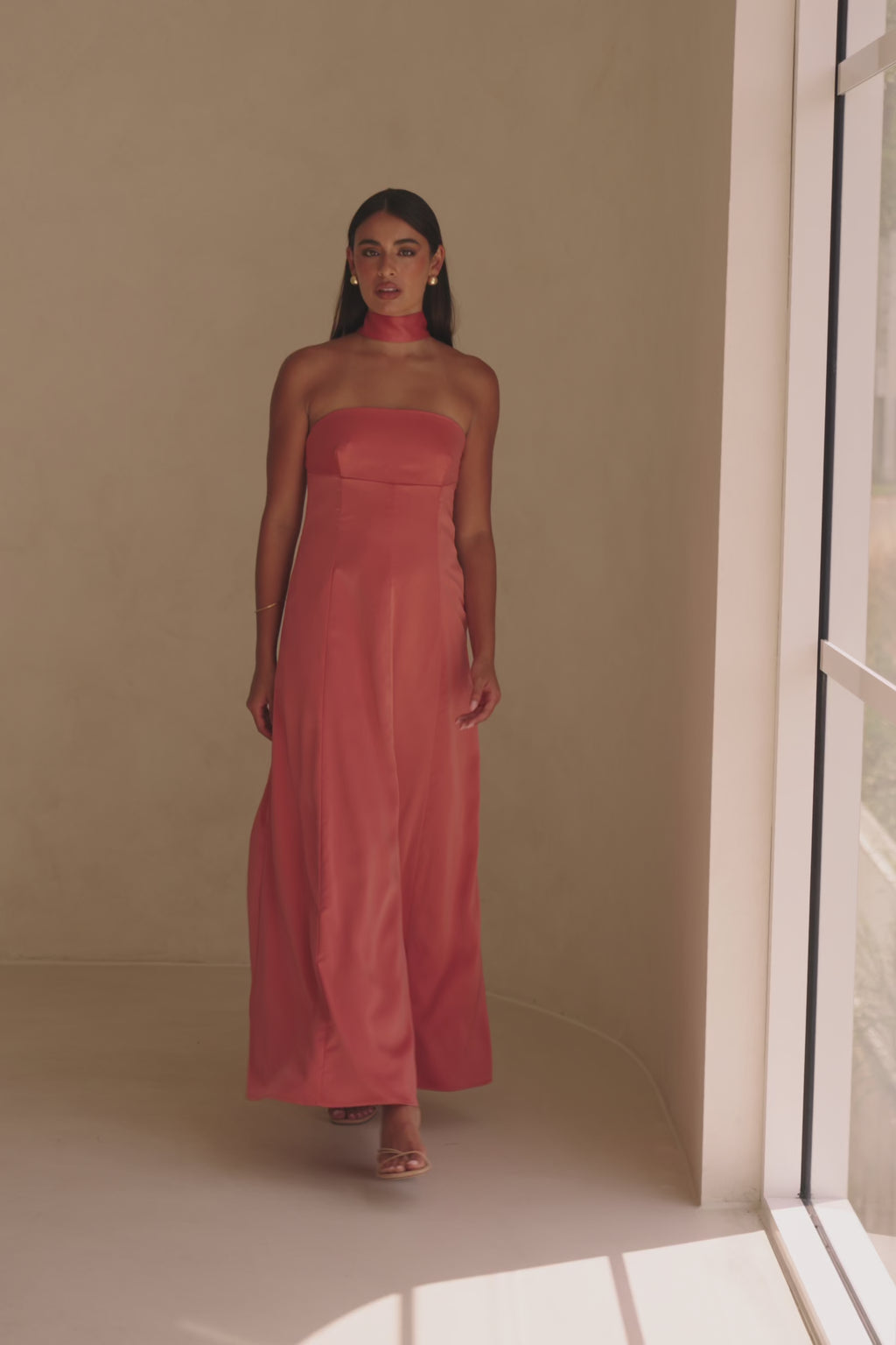 Pink Strapless Scarf Maxi Jianna Dress