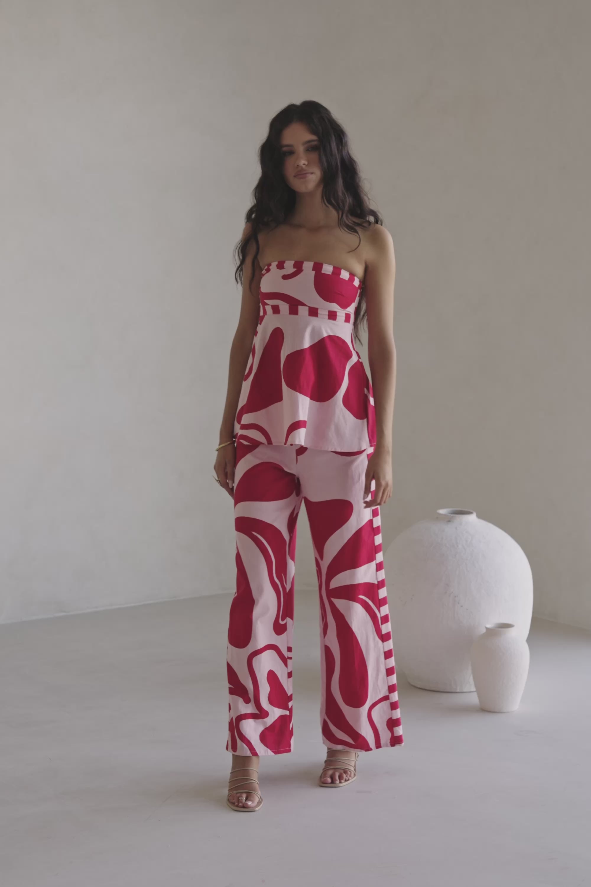 Red and Pink Darling Floral Print Drawstring Enya Pants