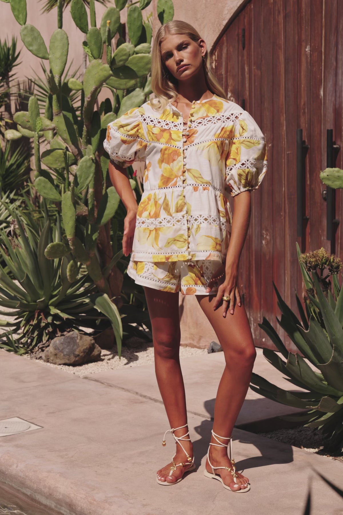 White Agalia Floral Print Button Up Jara Blouse
