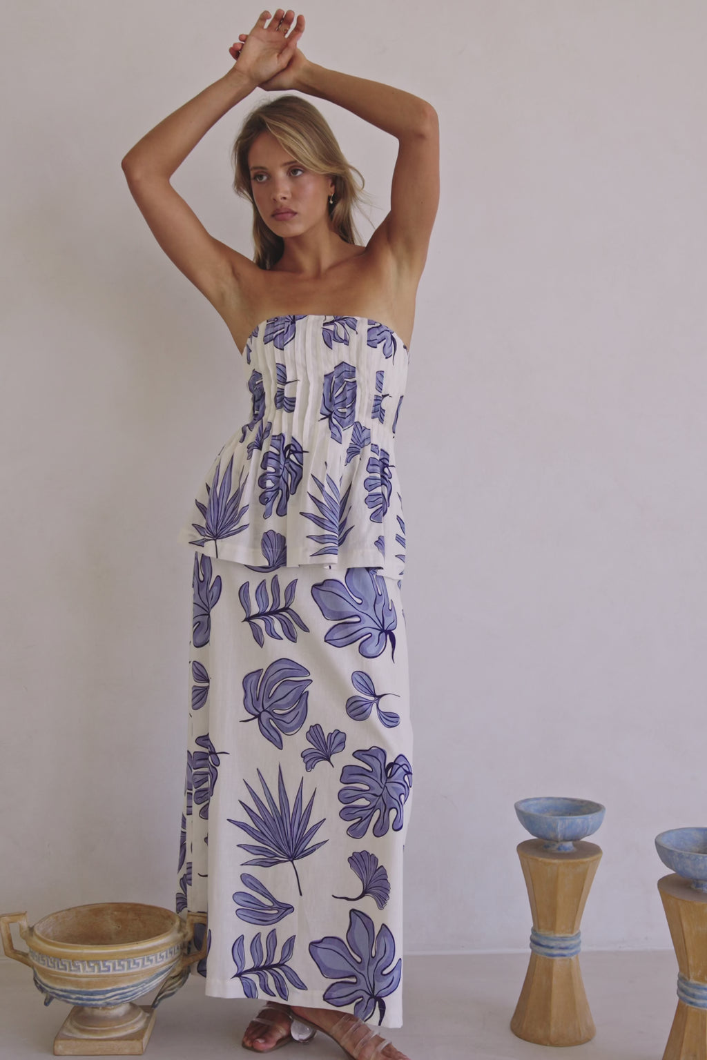 Blue Phylida Azure Print Strapless Maxi Reign Dress
