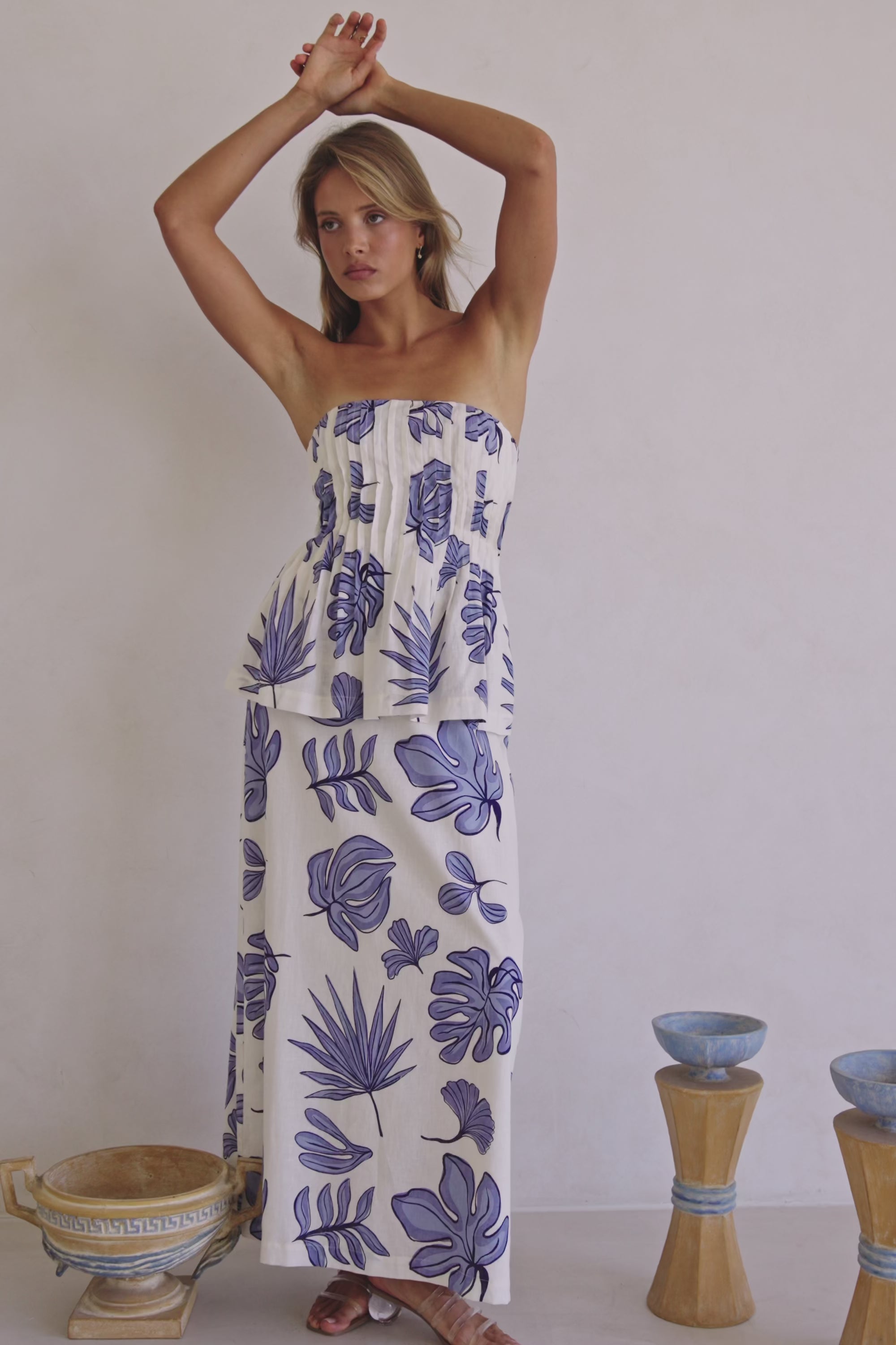 Blue Phylida Azure Print Strapless Maxi Reign Dress