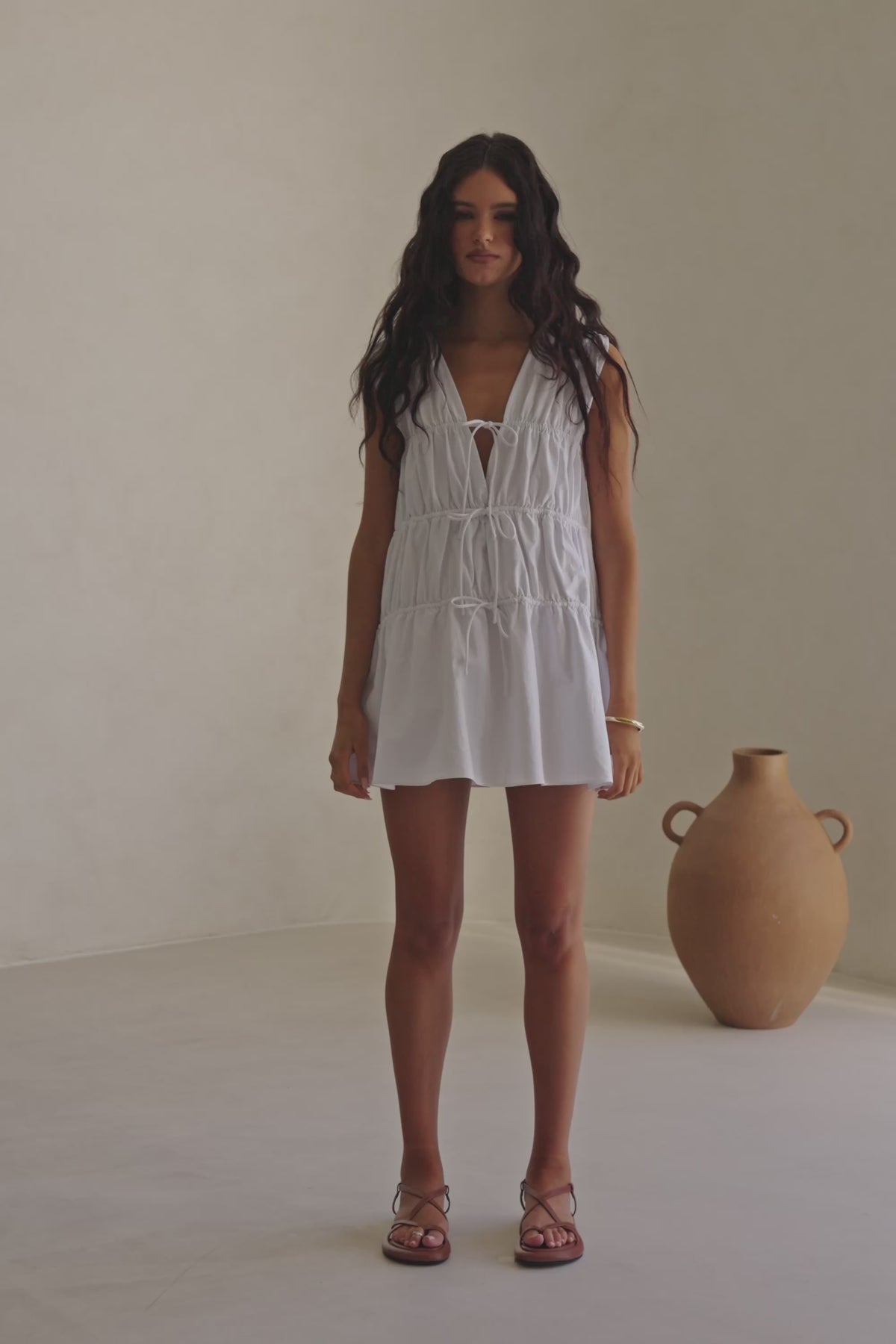 Bridal White Gathered Drawstring Mini Joslin Dress