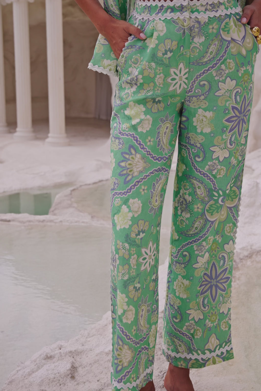 Green Floral Heritage print Kelia Trouser Pants