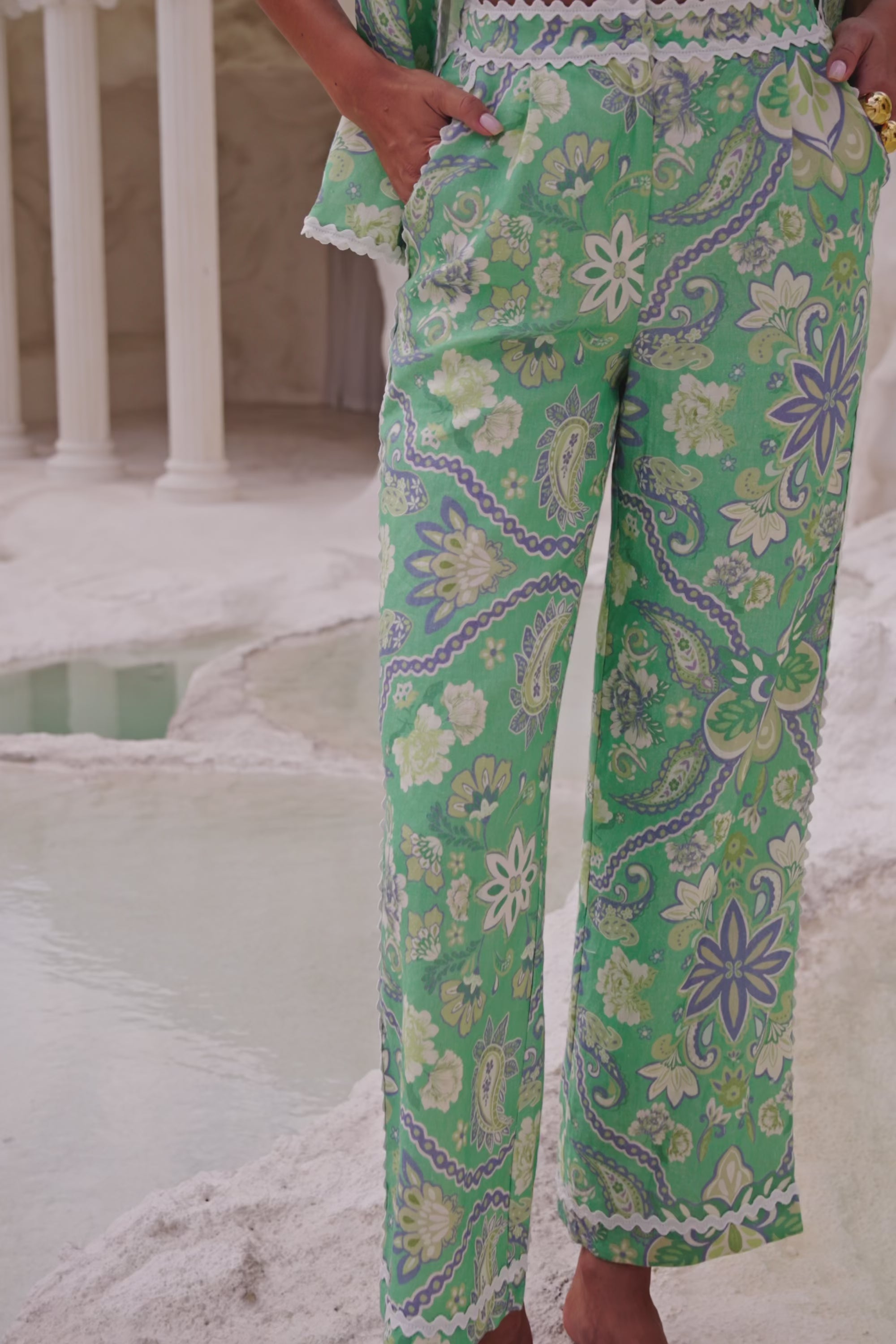 Green Floral Heritage print Kelia Trouser Pants